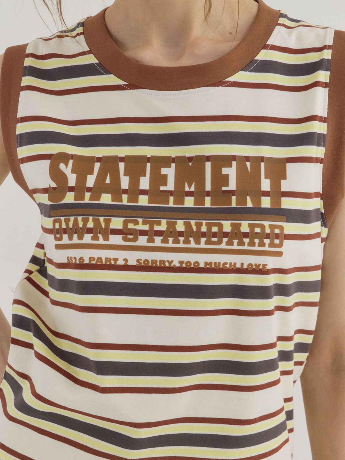 쏘리, 투 머치 러브(SORRY, TOO MUCH LOVE) Statement Stripe Summer Tank Top_Brown