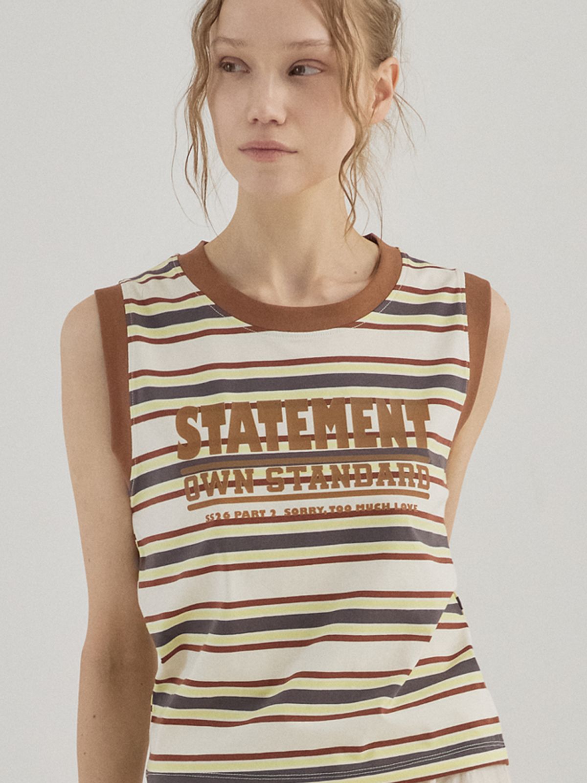 쏘리, 투 머치 러브(SORRY, TOO MUCH LOVE) Statement Stripe Summer Tank Top_Brown