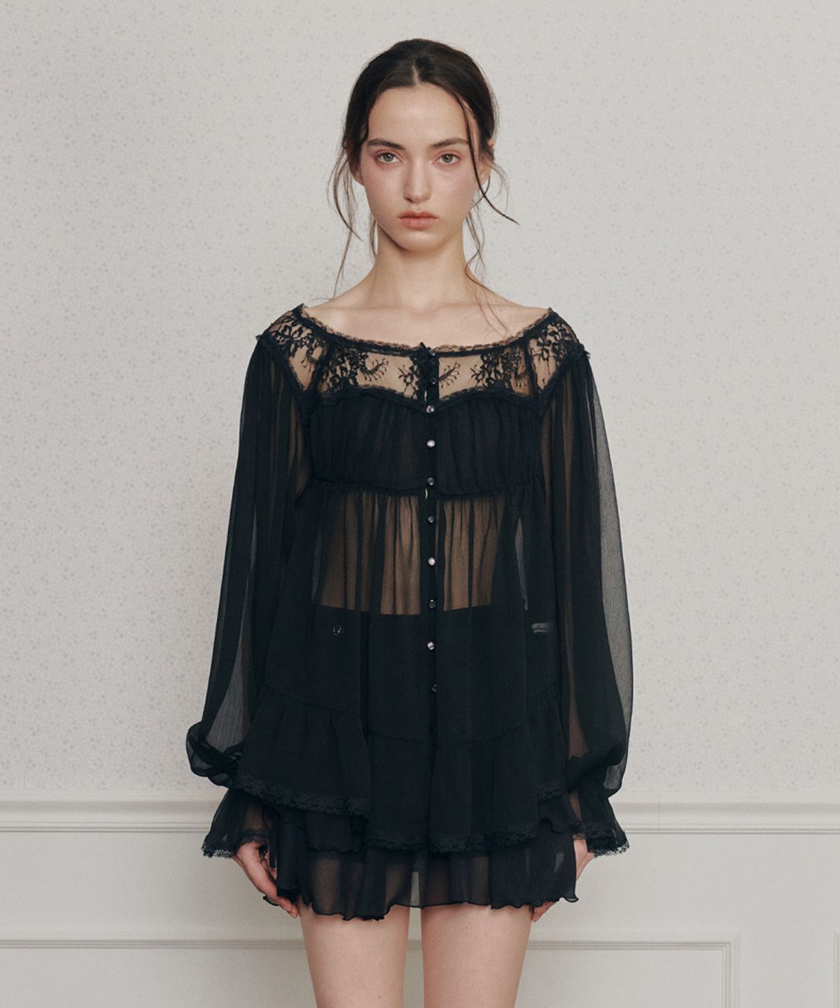 페인오어플레져(PAINORPLEASURE) MOONRISE BLOUSE black