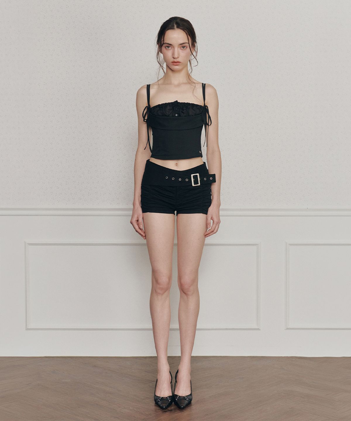 페인오어플레져(PAINORPLEASURE) VIOLA BELTED SHORTS black