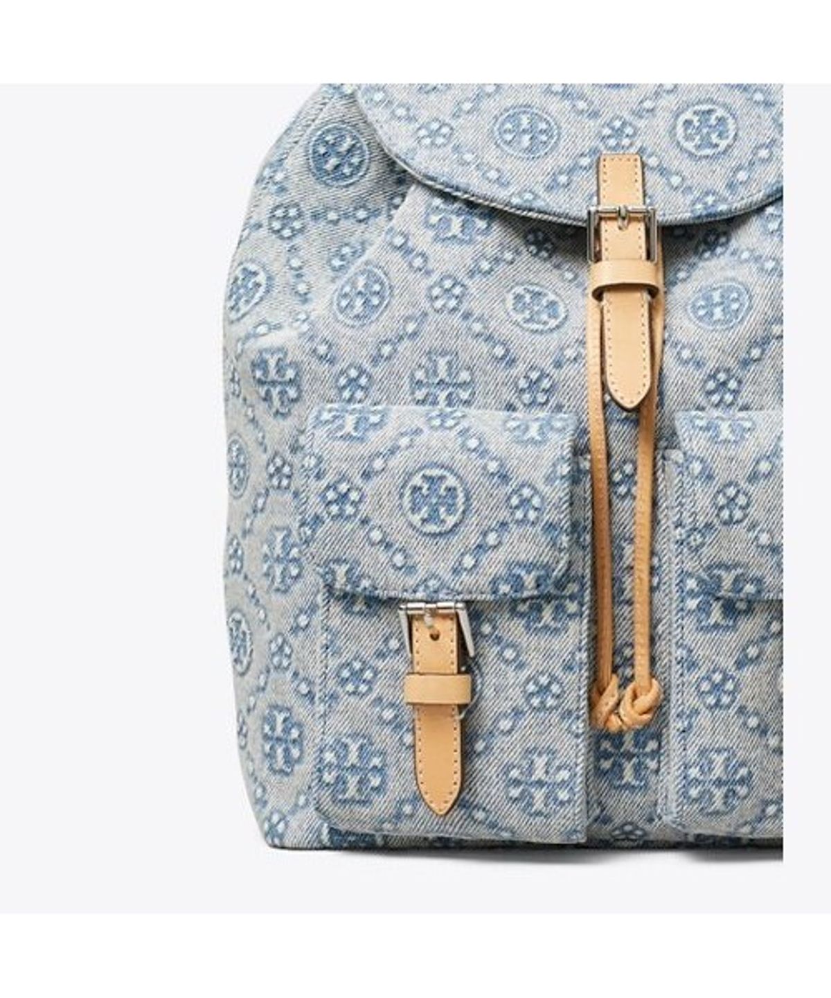 토리버치(TORYBURCH) 티 모노그램 데님 백팩 - 파우더 블루