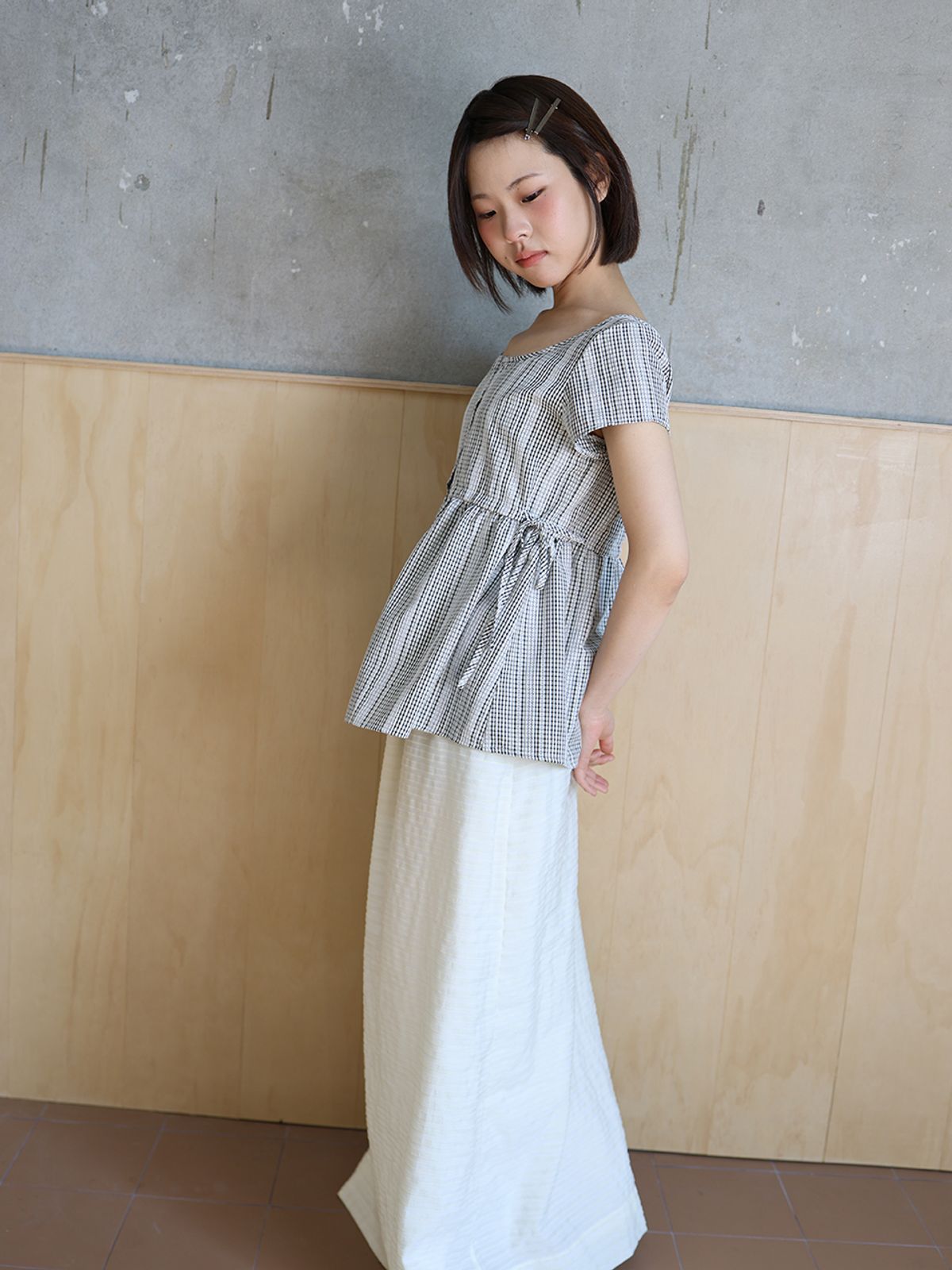 무음(MUWM) 슬럼버 타이 블라우스 Slumber Tie Blouse (Ivory Check)