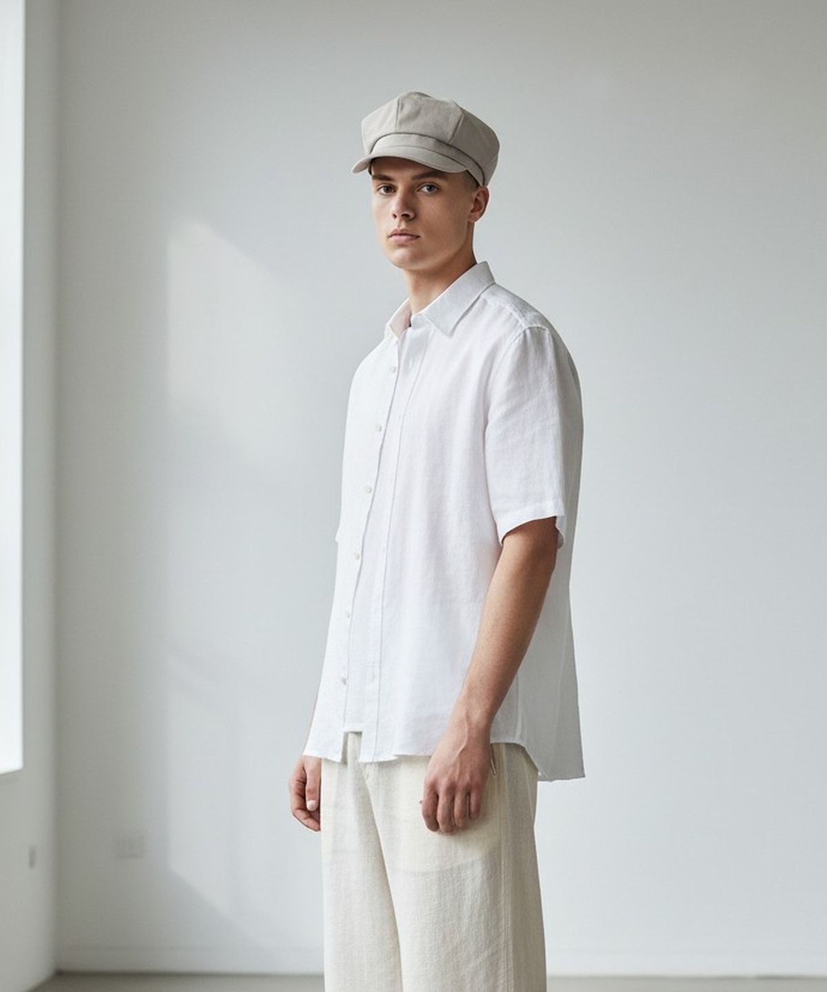 유니버셜 케미스트리(UNIVERSAL CHEMISTRY) Cool Poly Beige Newsboy Cap 뉴스보이캡