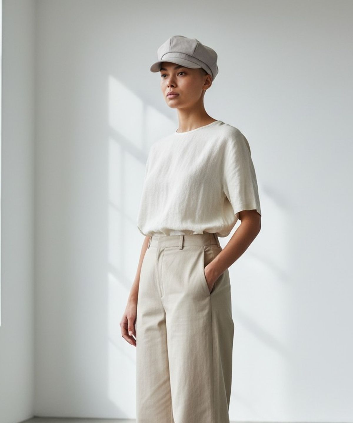 유니버셜 케미스트리(UNIVERSAL CHEMISTRY) Cool Poly Beige Newsboy Cap 뉴스보이캡