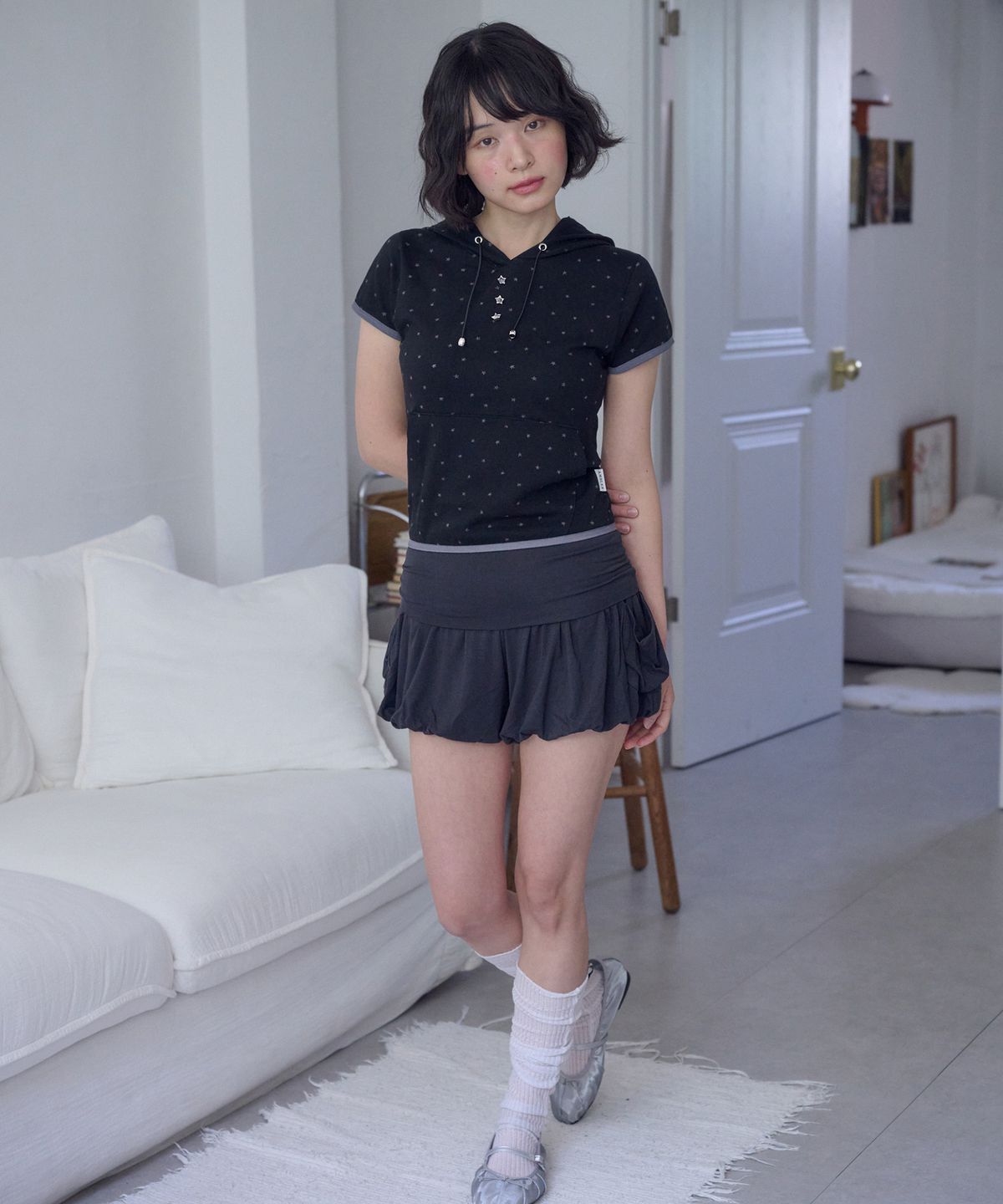 엠블러(AMBLER) Star Cotton Hoodie 반팔 티셔츠 ACR704 (블랙)