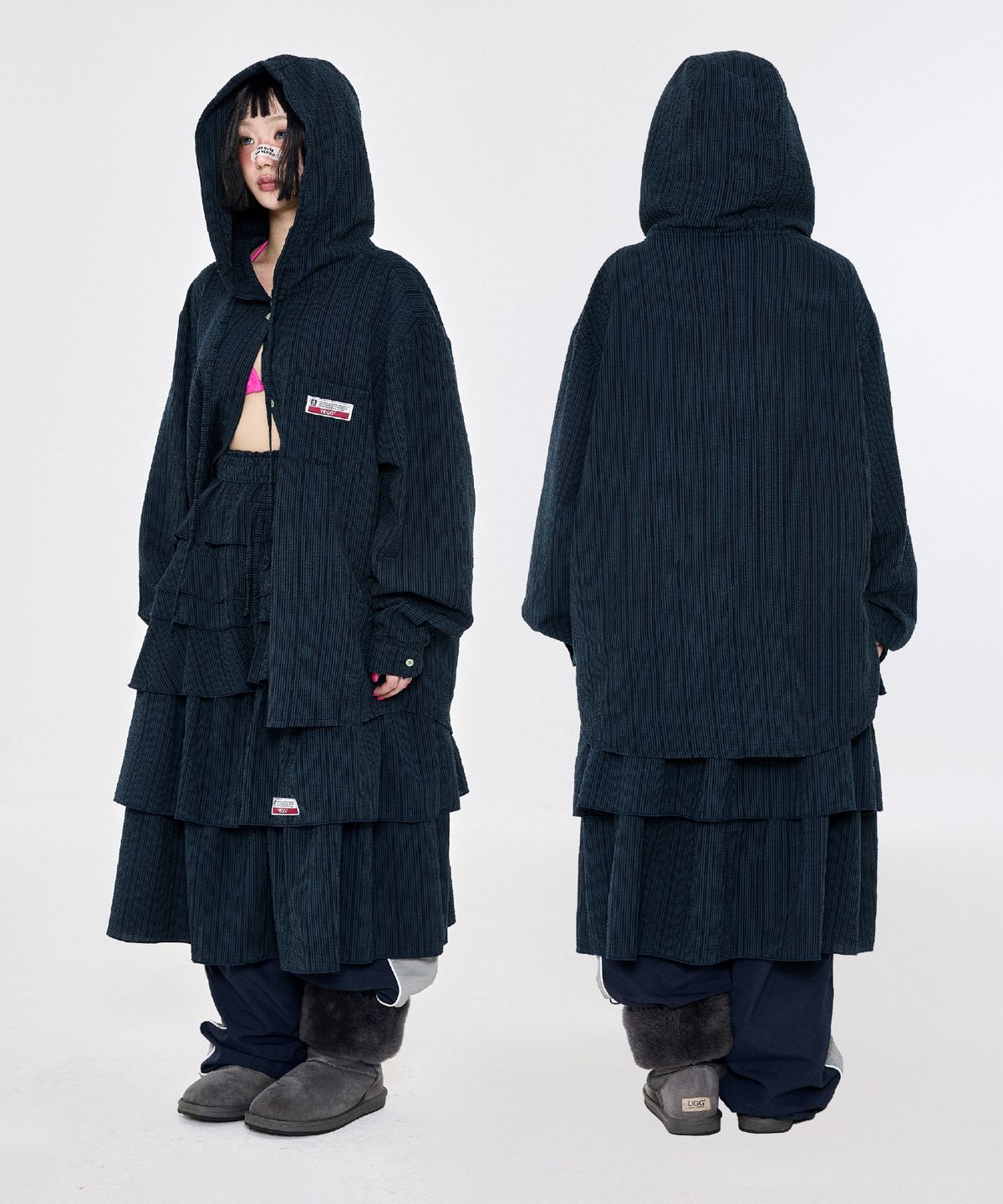 예그(YEGG) 체크 후드 셔츠 네이비