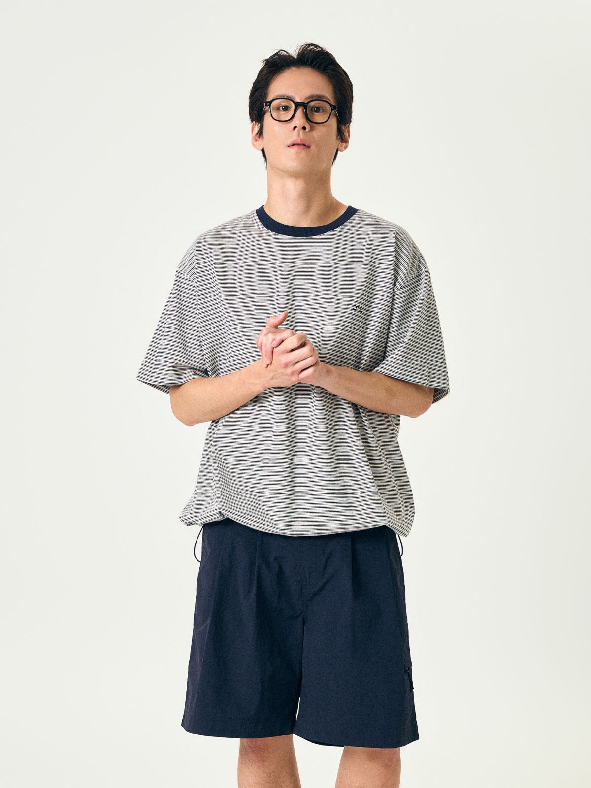 해브해드(HAVEHAD) 릴렉스드 하프 스트라이프 스트링 티셔츠 (스트라이프 화이트)