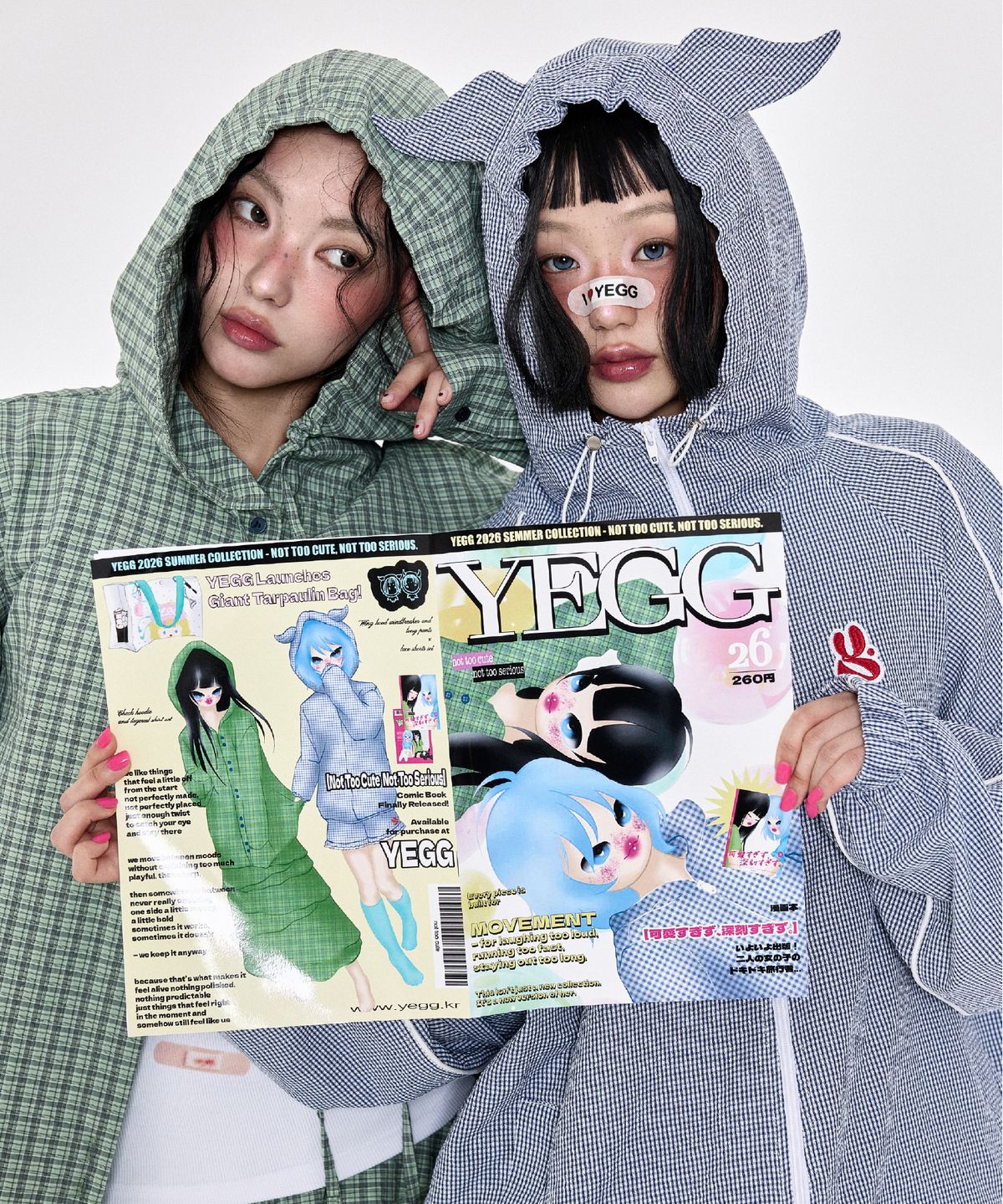 예그(YEGG) 체크 후드 셔츠 그린