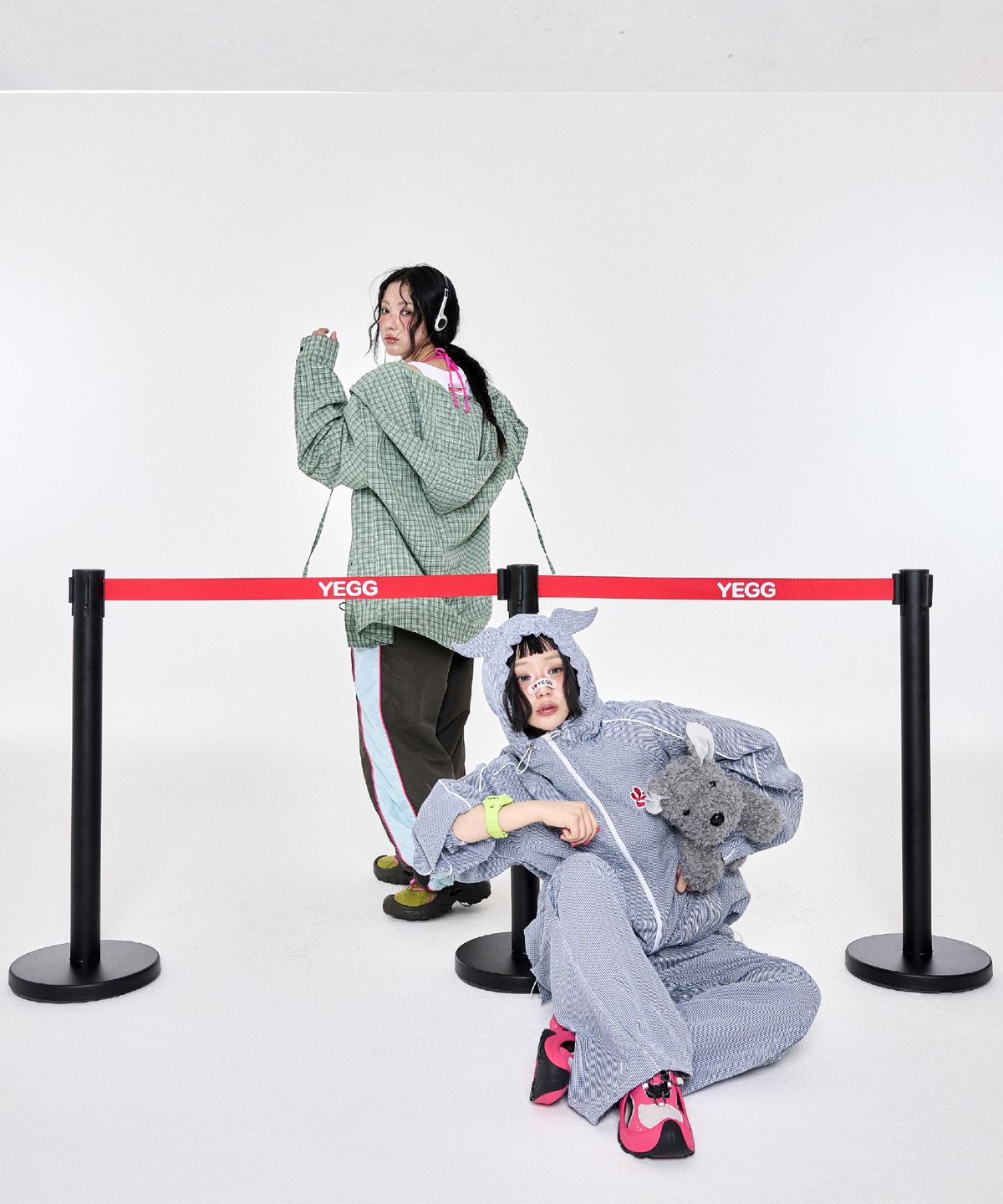 예그(YEGG) 체크 후드 셔츠 그린
