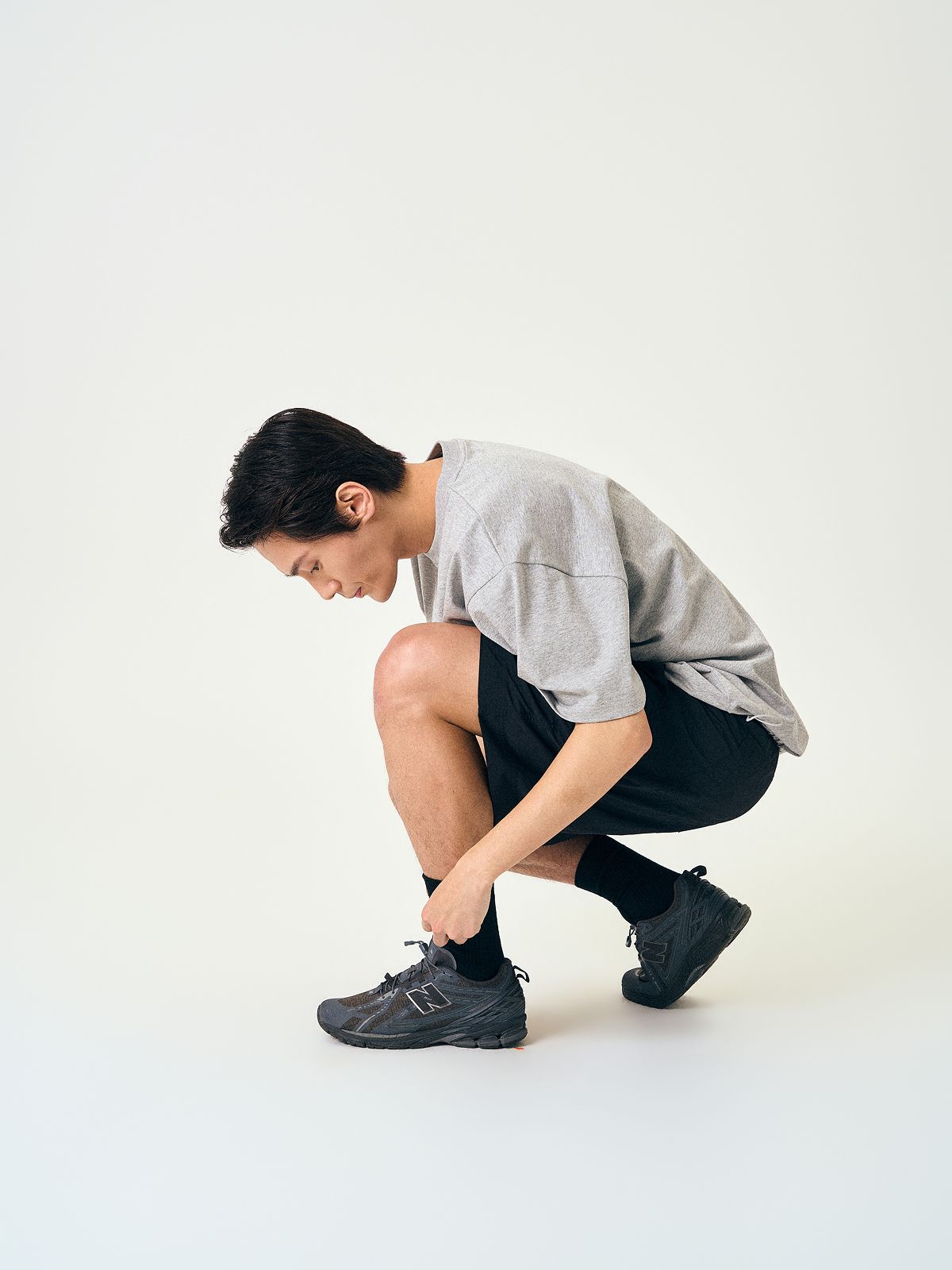 해브해드(HAVEHAD) 릴렉스드 하프 스트링 티셔츠 (멜란지 그레이)