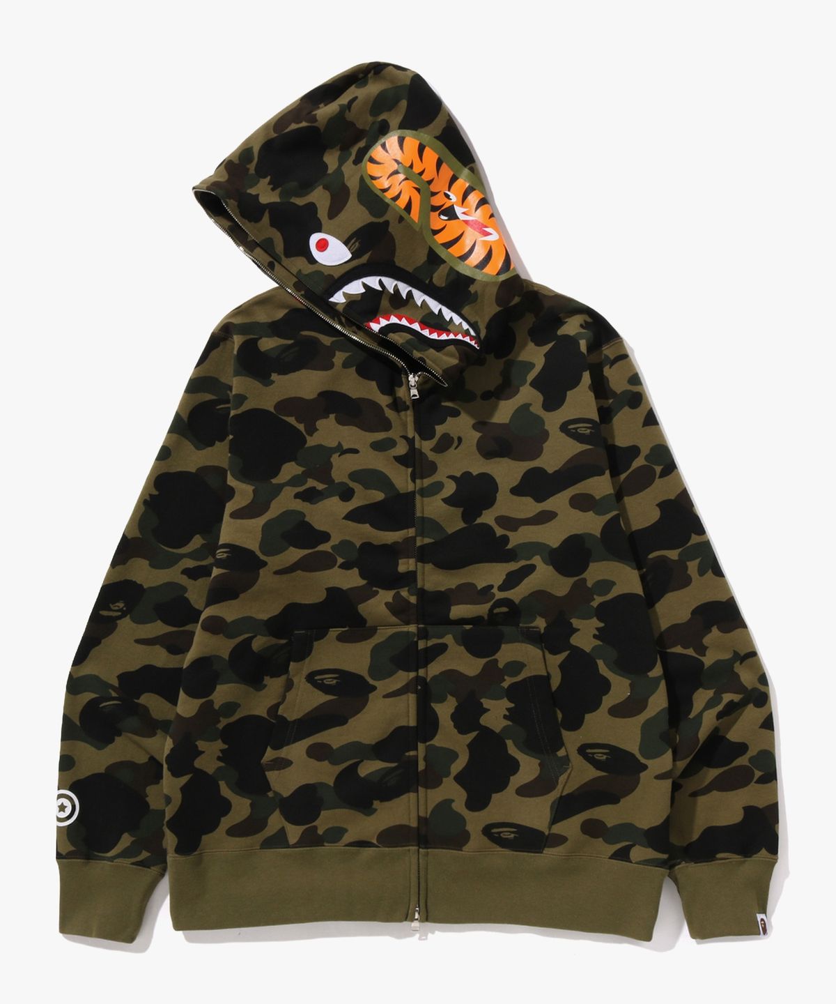 베이프(BAPE) 퍼스트 카모 샤크 풀 집 후드(M) GREEN