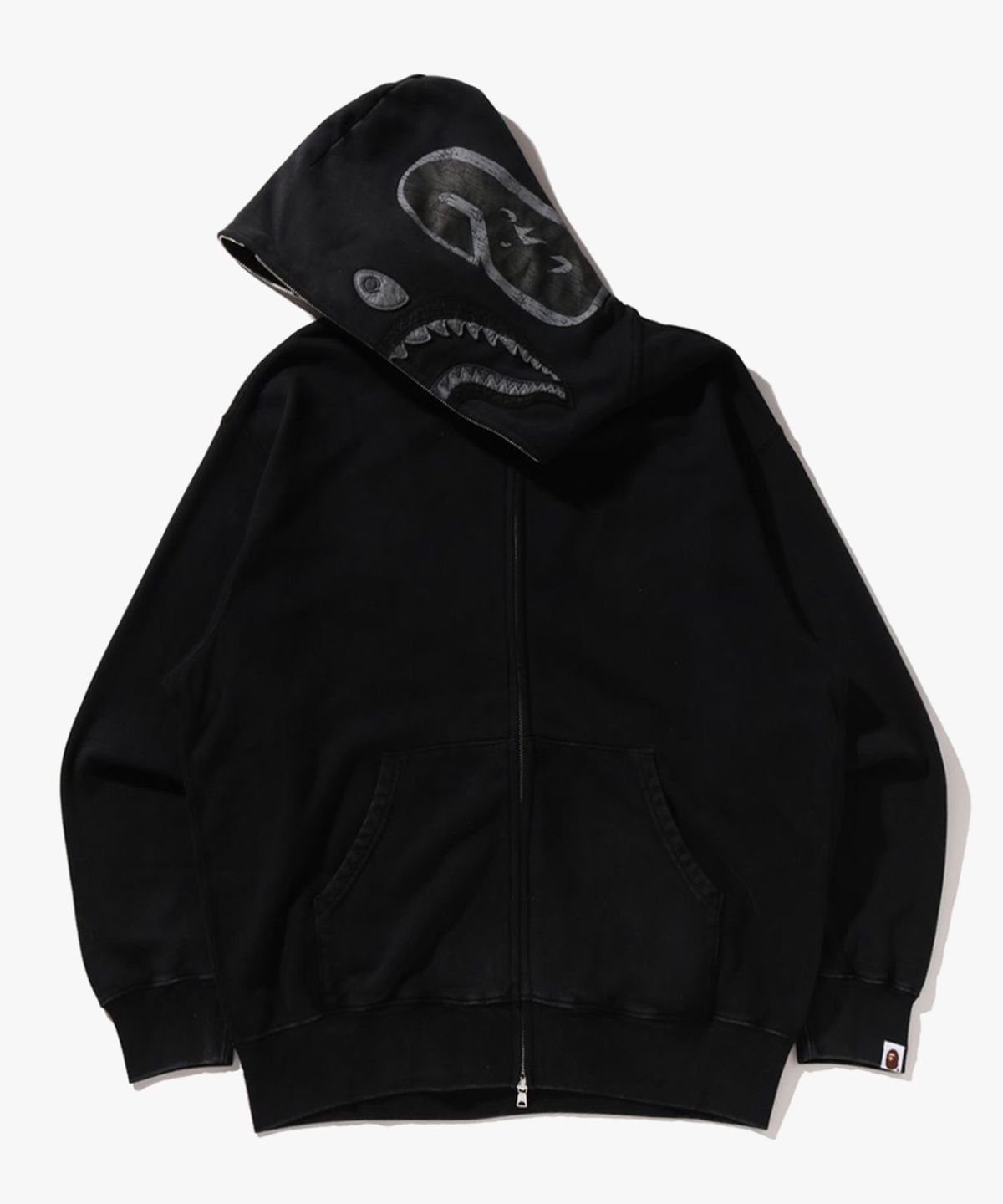 베이프(BAPE) 가먼트 다이 샤크 릴렉스드 핏 풀 집 후드(M) BLACK