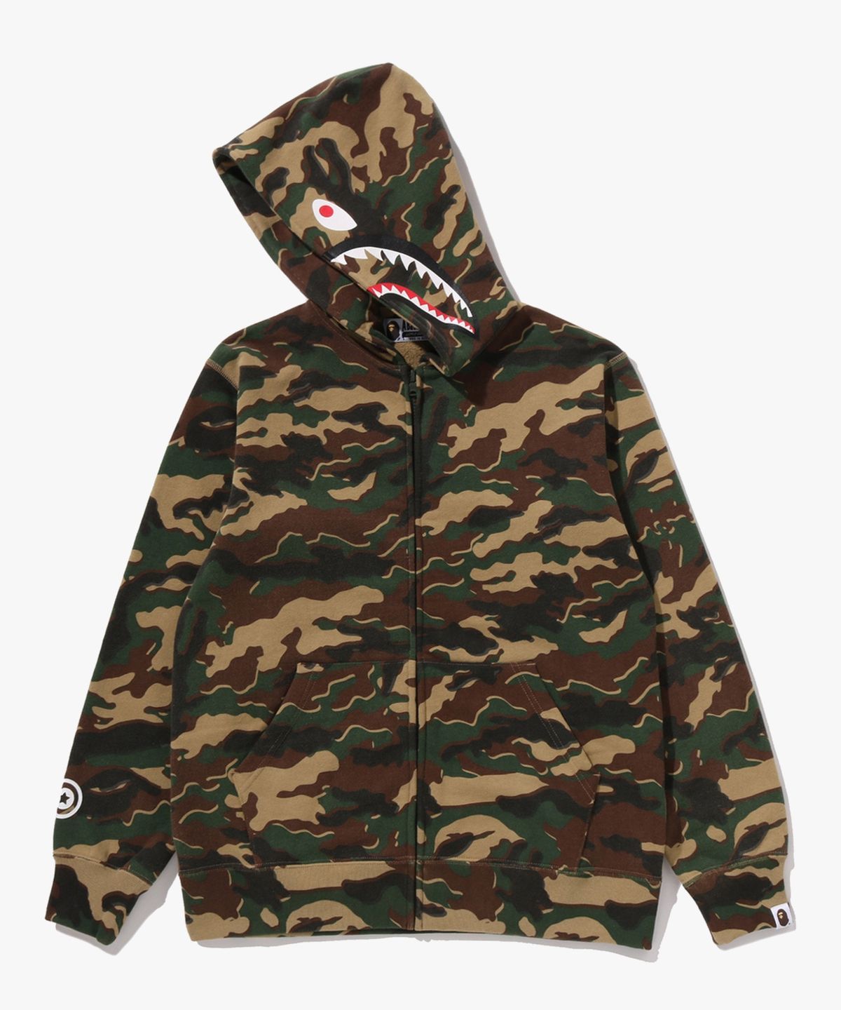 베이프 키즈(BAPE KIDS) 글리치 우드랜드 카모 샤크 집 후드(JR) GREEN