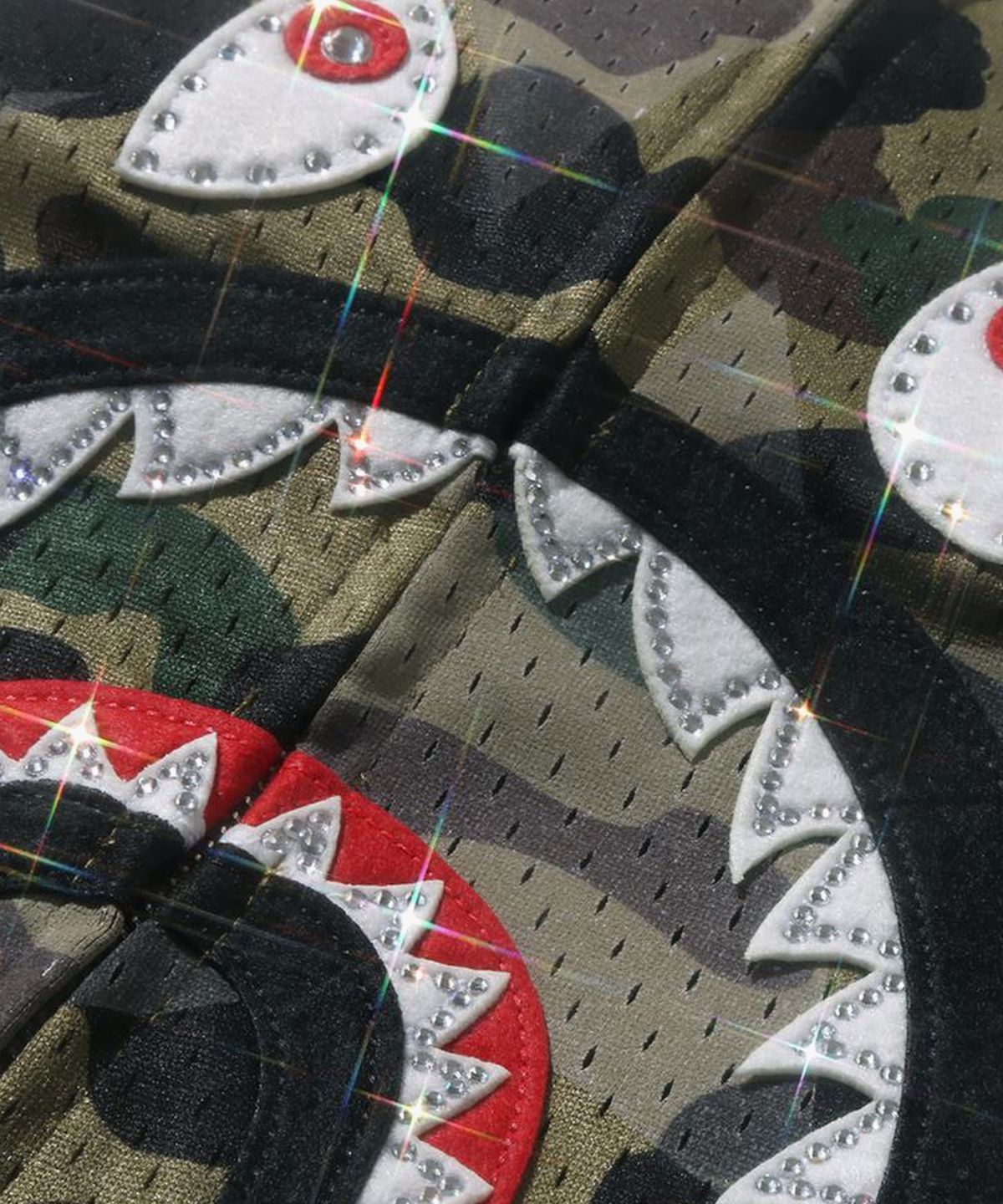 베이프(BAPE) 스타 오버 프린트 퍼스트 카모 메쉬 샤크 크롭 핏 풀 집 후드(M) GREEN