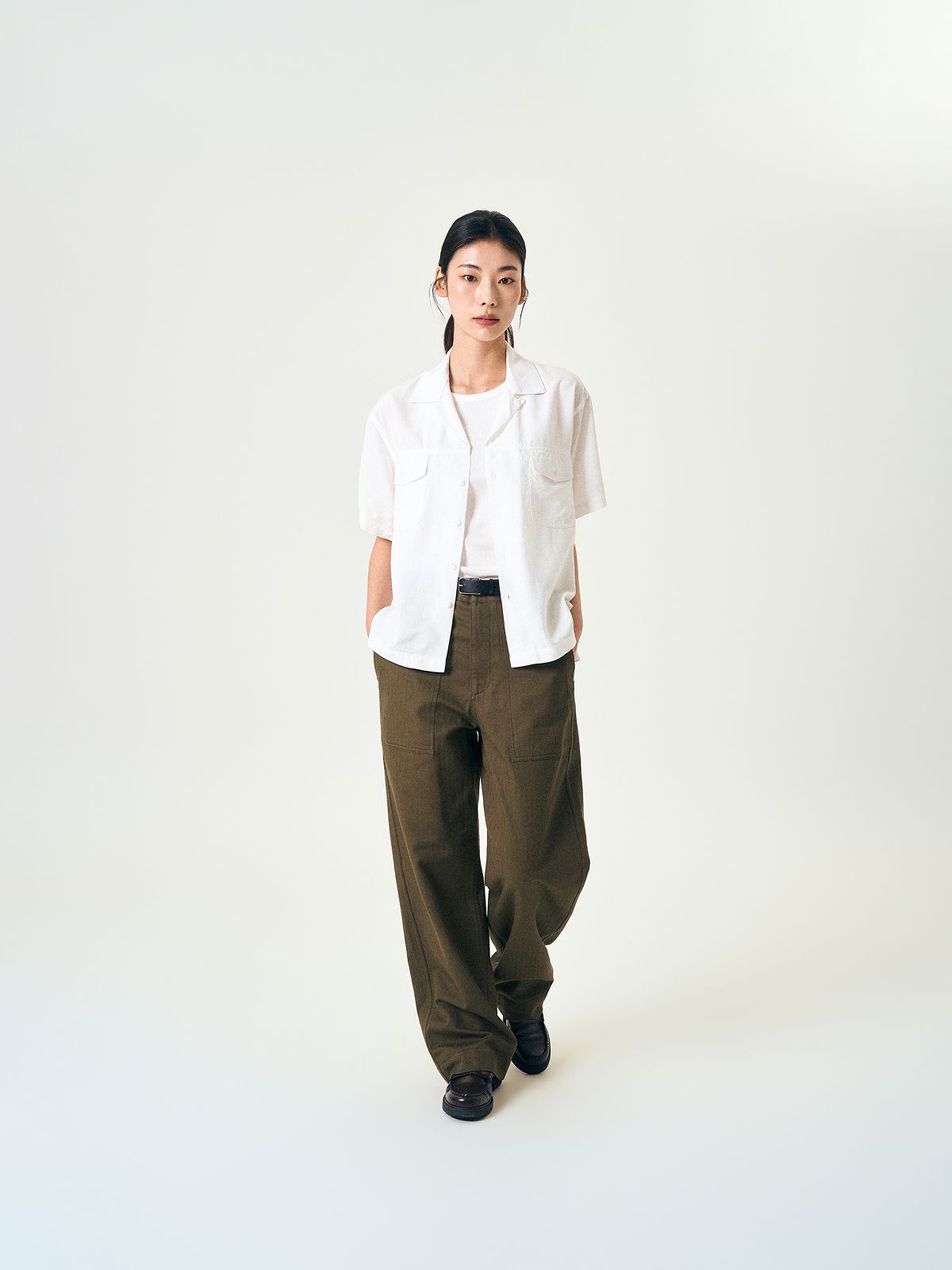 해브해드(HAVEHAD) 더블 포켓 슬럽 셔츠 (화이트)