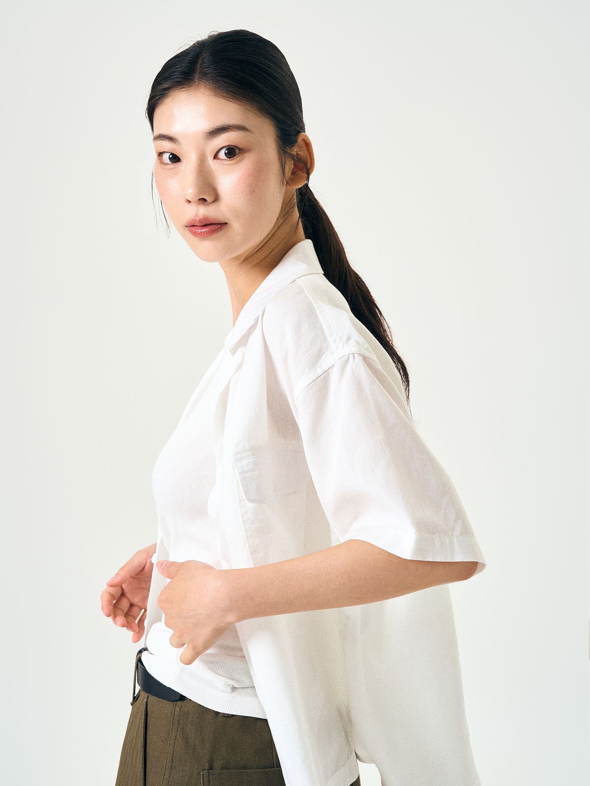 해브해드(HAVEHAD) 더블 포켓 슬럽 셔츠 (화이트)