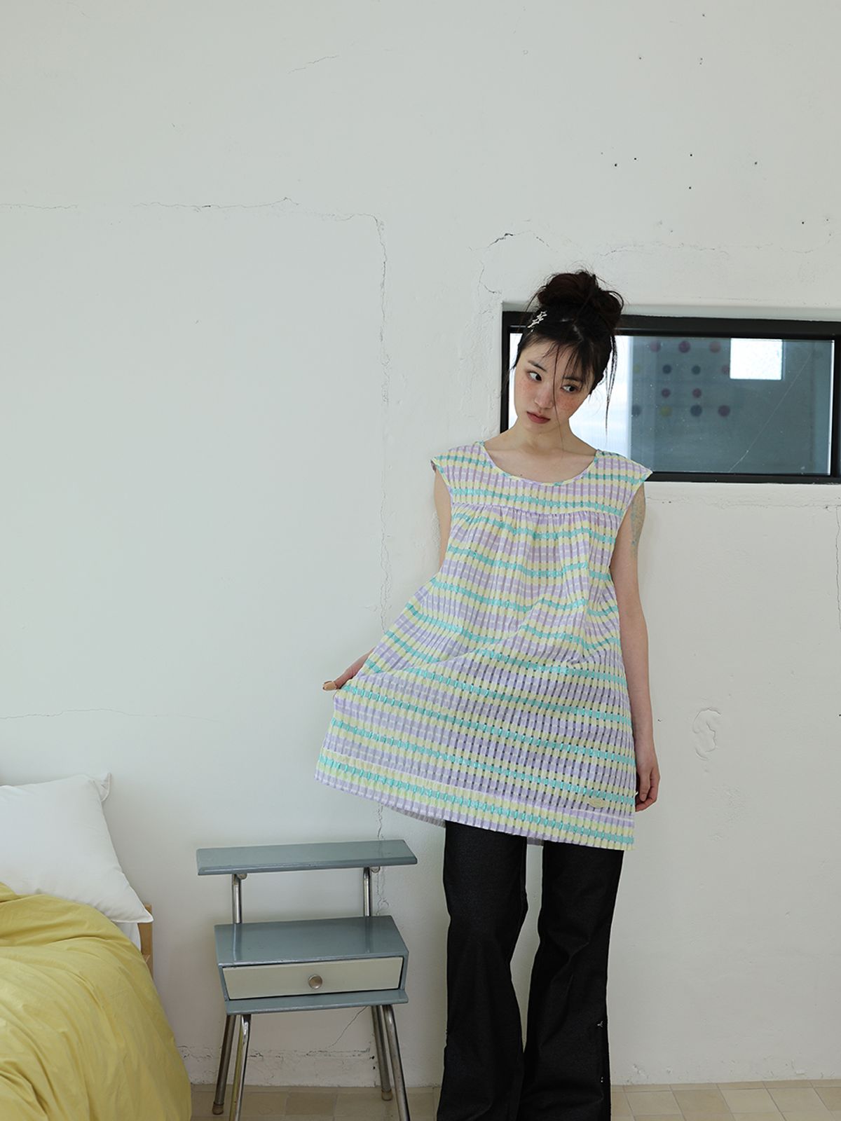 무음(MUWM) 페어리 슬리브 드레스 Fairy Sleeve Dress (Yellow Mint)
