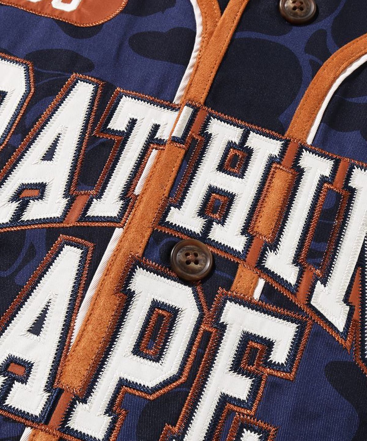 베이프(BAPE) 솔리드 카모 멀티 로고 베이스볼 SS 셔츠(M) NAVY