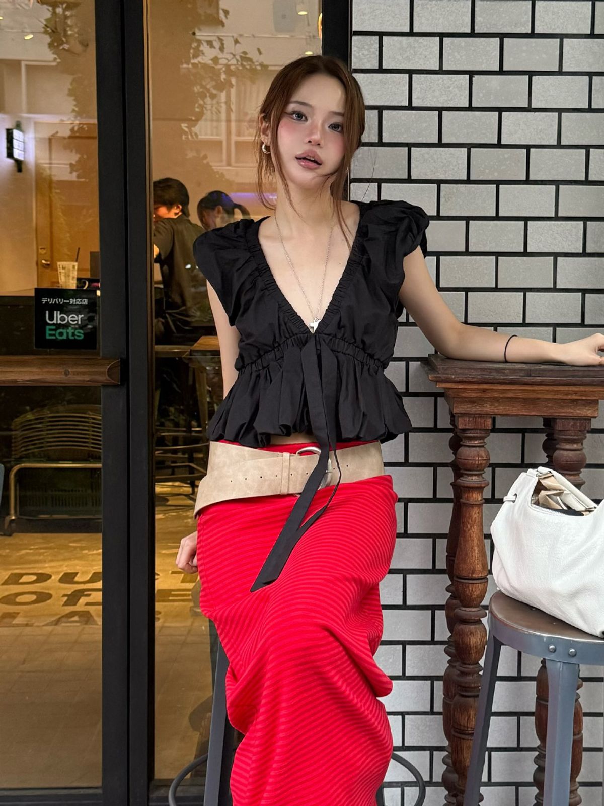 그리트(GREET) 레븐 브이 벌룬 블라우스_ Raven Blouse_Black