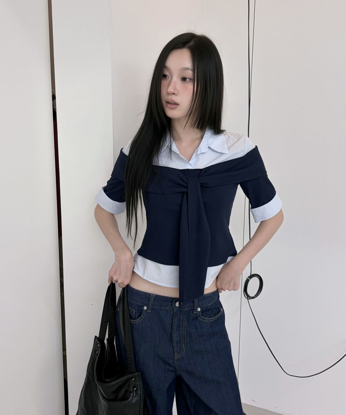 미쏘(MIXXO) 다이마루 배색 레이어드 셔츠_MIWYAG608B MIWYAG91QG