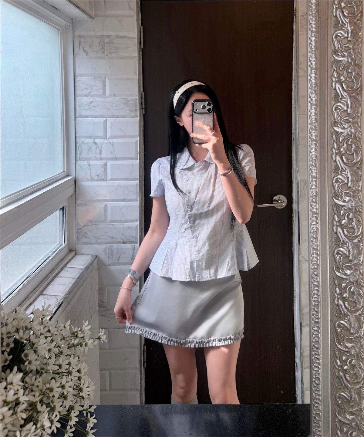 미쏘(MIXXO) 라운드카라 스트라이프 셔츠_MIWYAG608G MIWYAG90QG