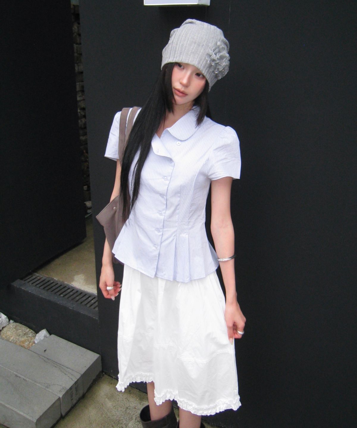 미쏘(MIXXO) 라운드카라 스트라이프 셔츠_MIWYAG608G MIWYAG90QG