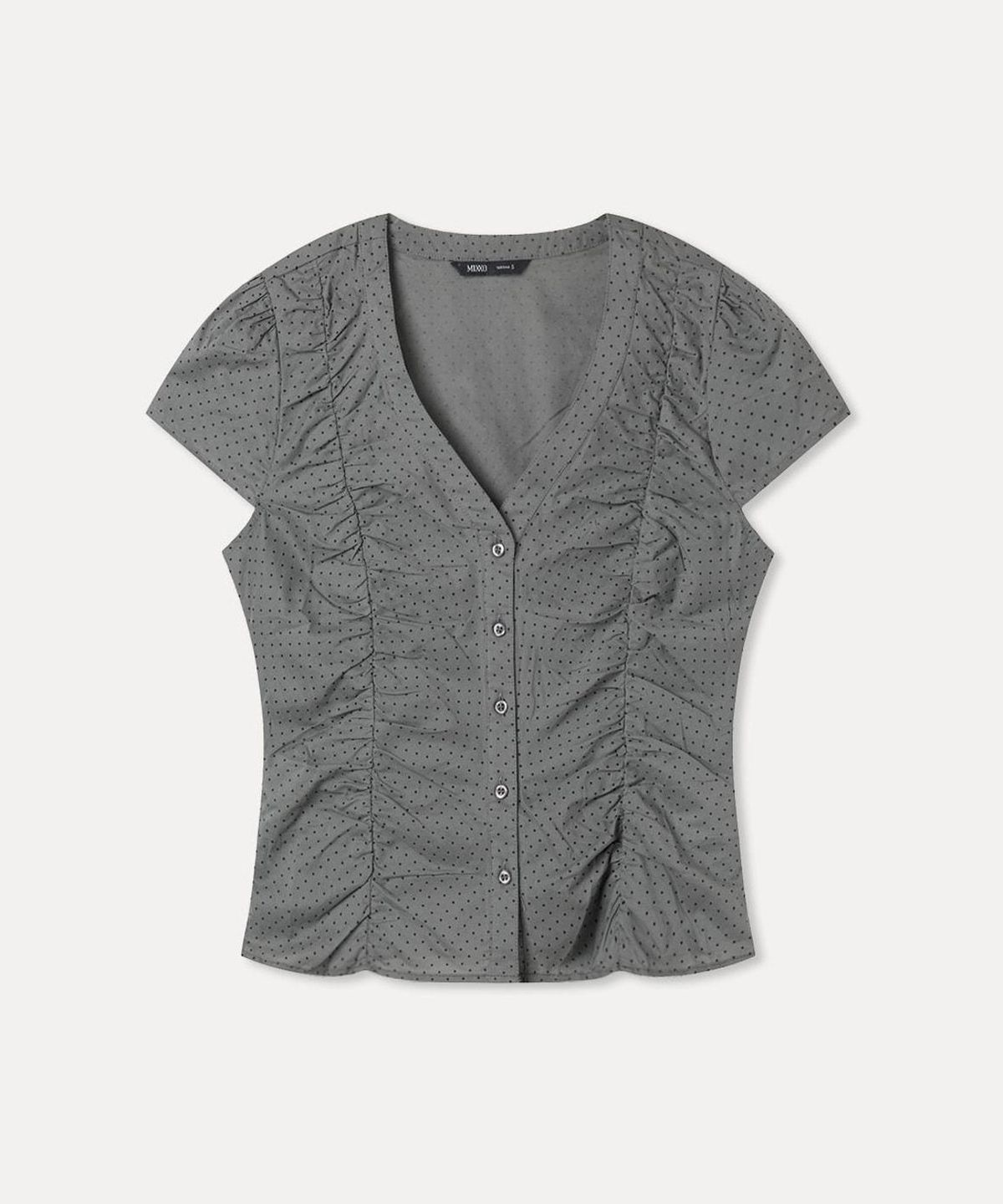 미쏘(MIXXO) V넥 도트 셔링 블라우스_MIWYAG618G