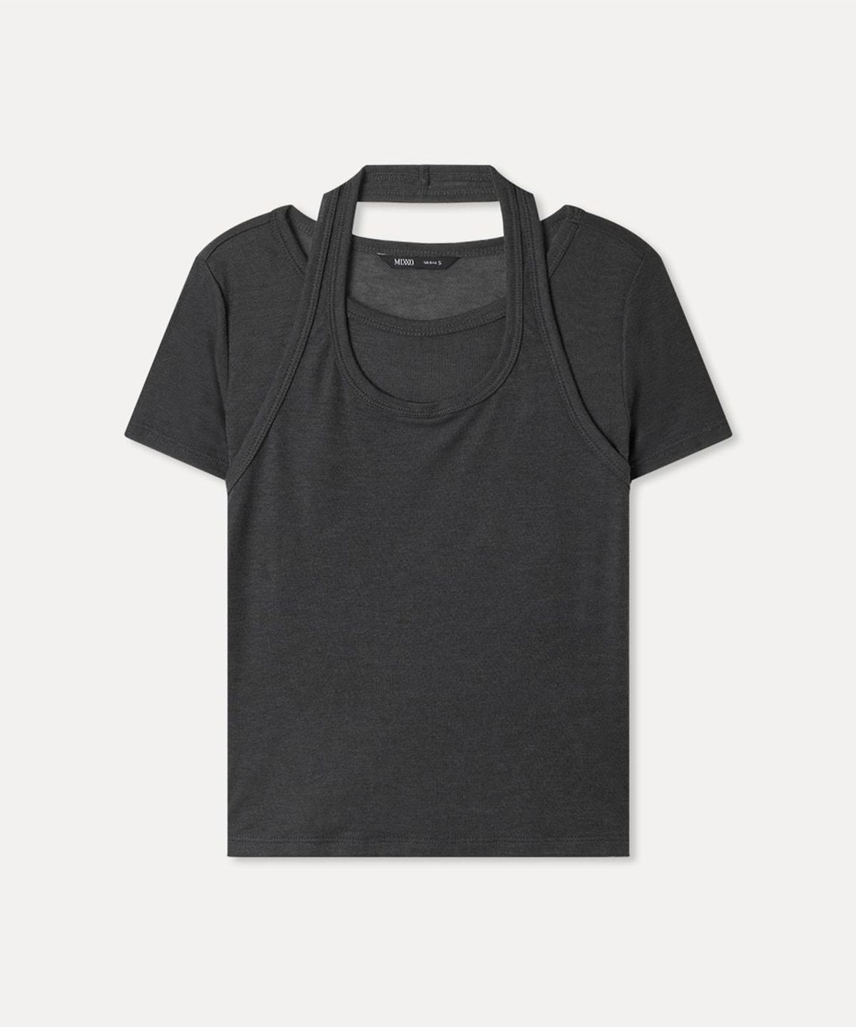 미쏘(MIXXO) 홀터넥 시스루 반팔 티셔츠 RE LWG31QA_MIWHWG54QA