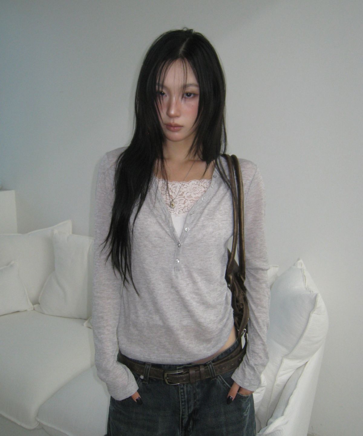 미쏘(MIXXO) 버튼업 시스루 긴팔 티셔츠 RE LWG44MS_MIWLWG70QA MIWLWG98QA