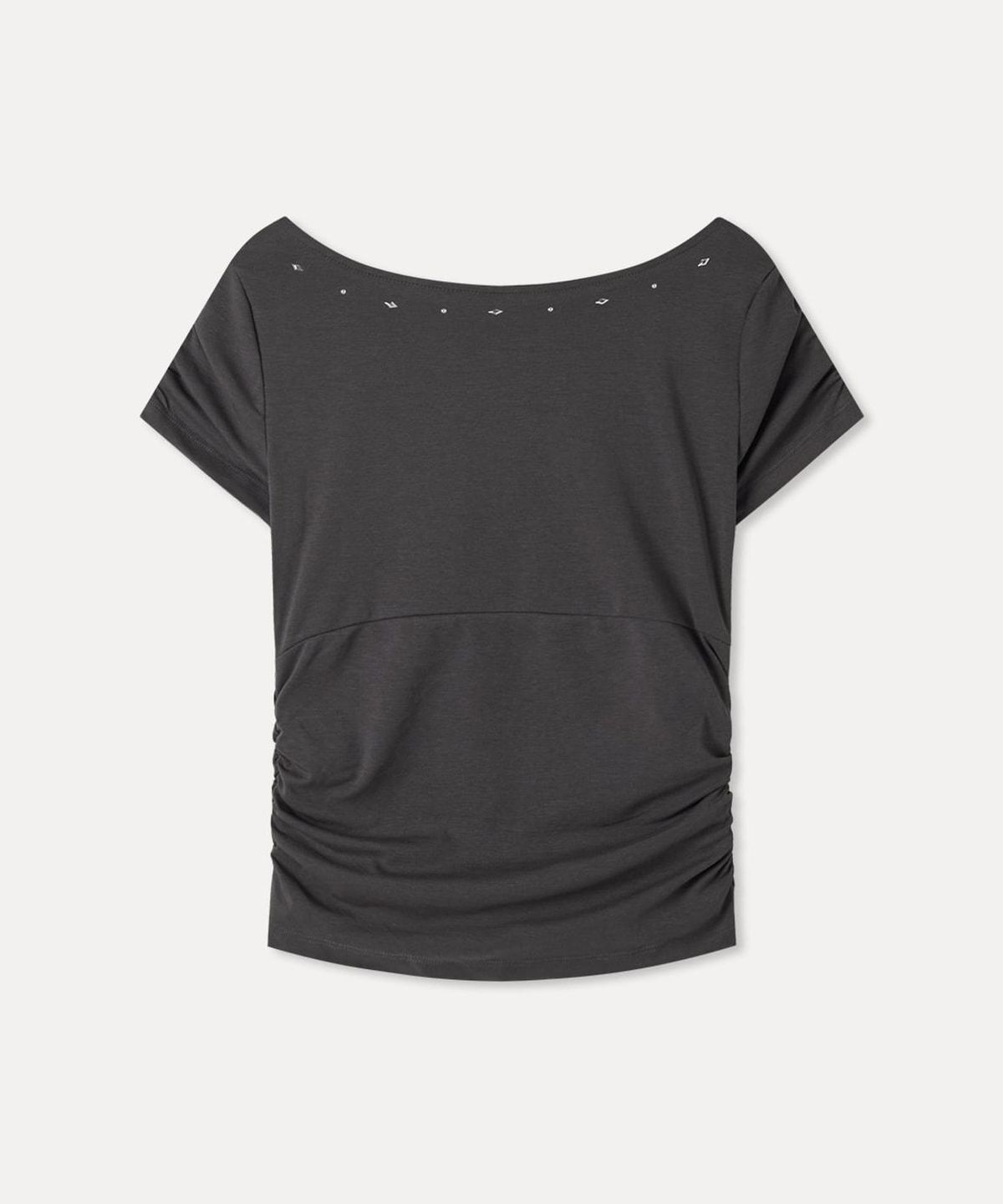 미쏘(MIXXO) 스터드 셔링 반팔 티셔츠_MIWHWG749A