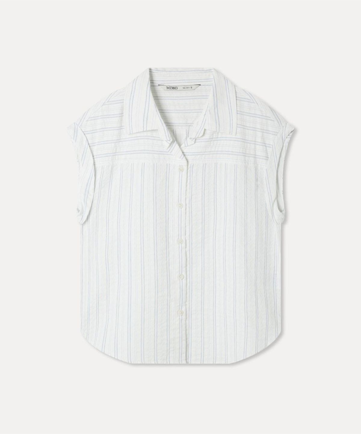 미쏘(MIXXO) 롤업 스트라이프 반팔 셔츠_MIWYAG701G