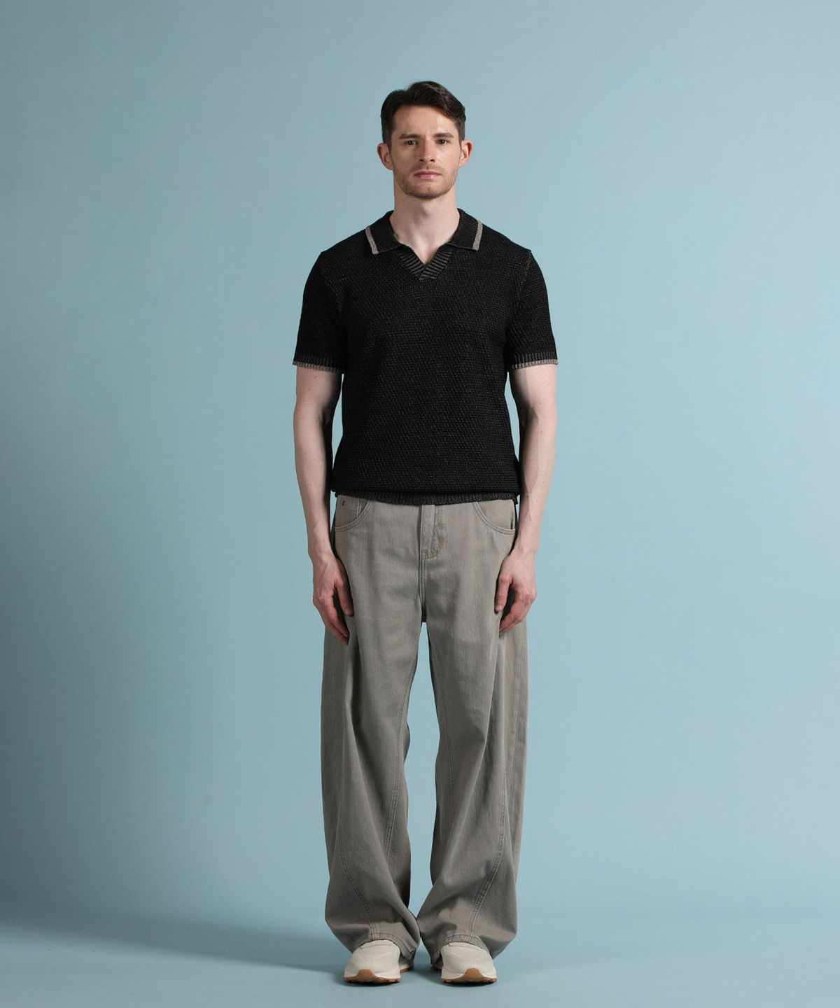빠니깔레(PANICALE) 블랙 멜란지 조니 칼라 폴로 니트