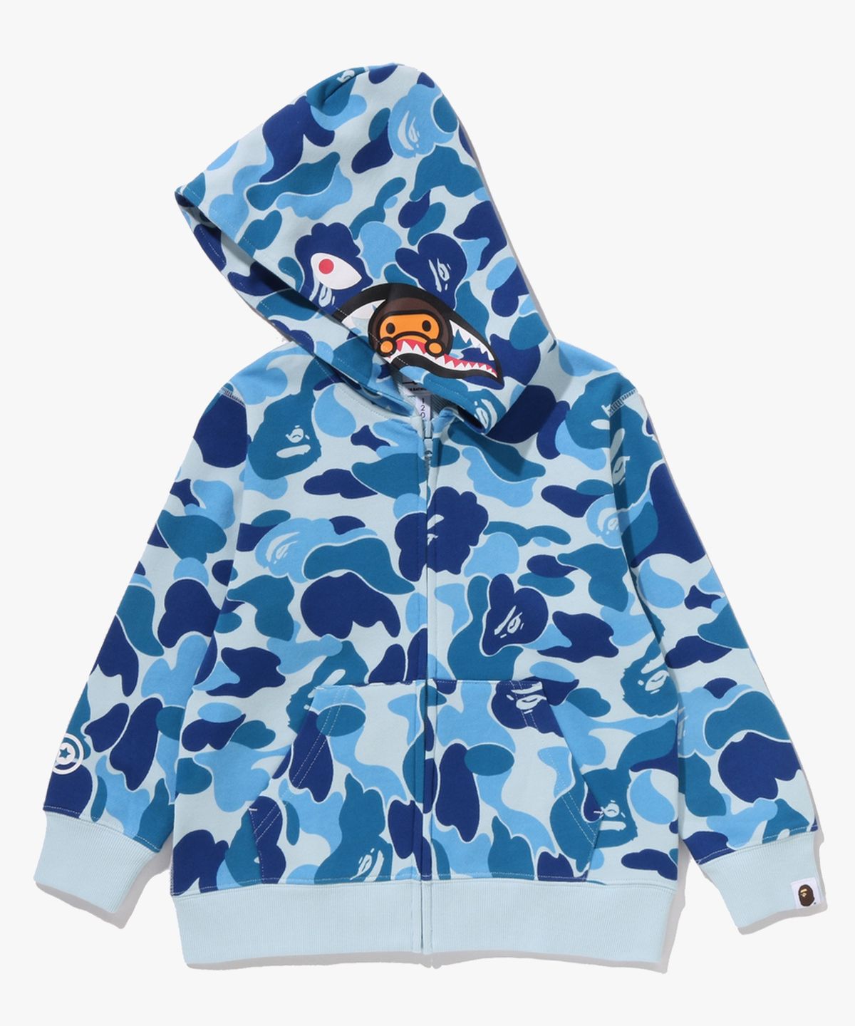 베이프 키즈(BAPE KIDS) ABC 카모 마일로 샤크 집 후드(Kids) BLUE