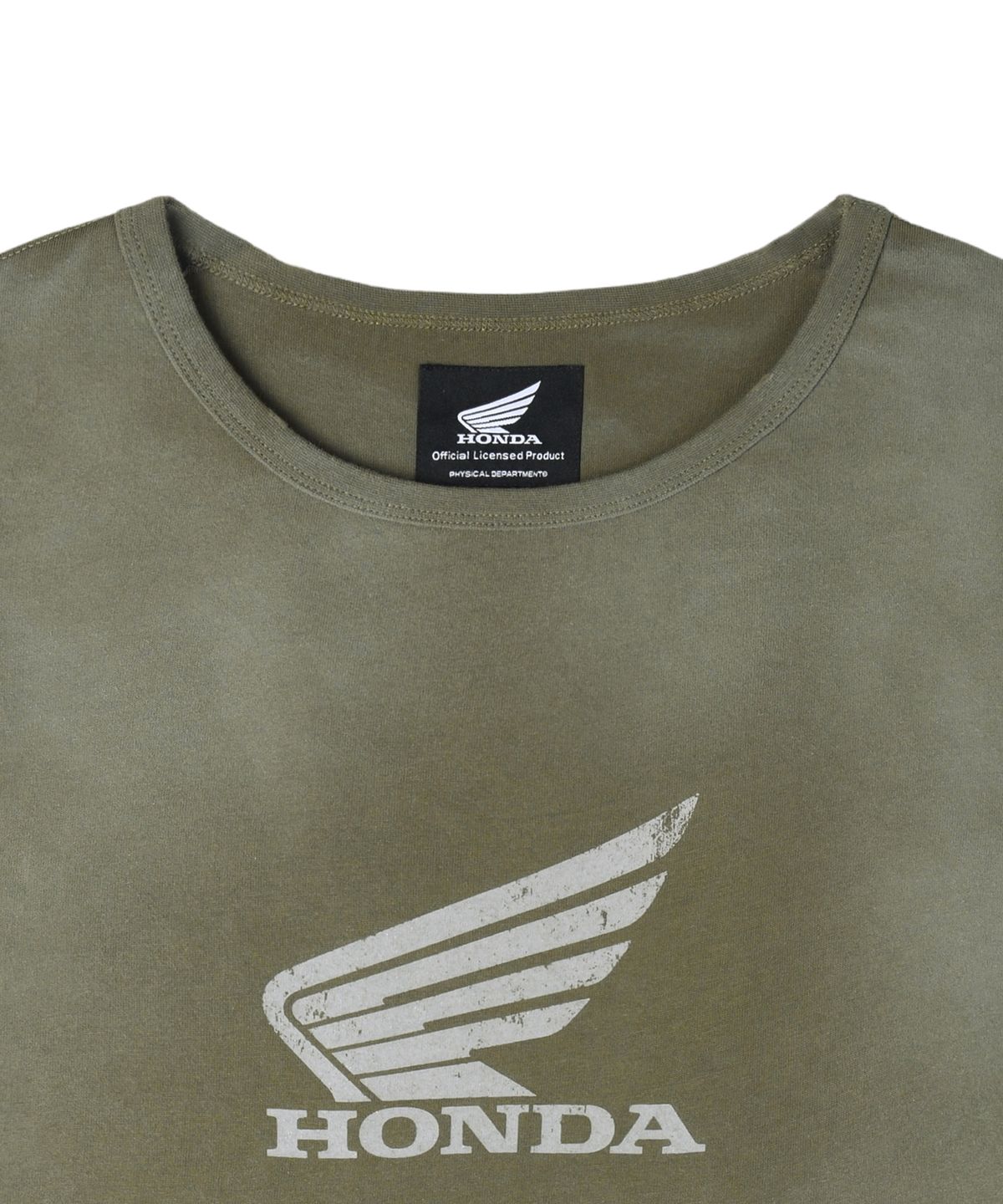 핍스 모터사이클(PHYPS MOTORCYCLE) Womens Damage Washed Wing Logo Crop Tee Khaki