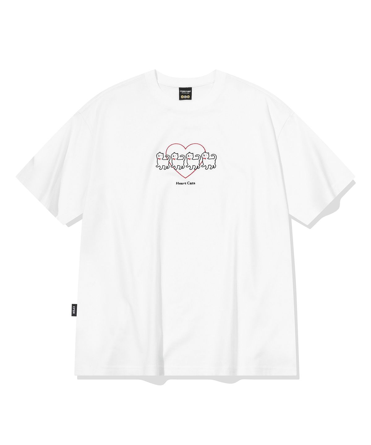 꼼파뇨(CPGN STUDIO) 캣츠하트 체인 자수 반팔티 화이트