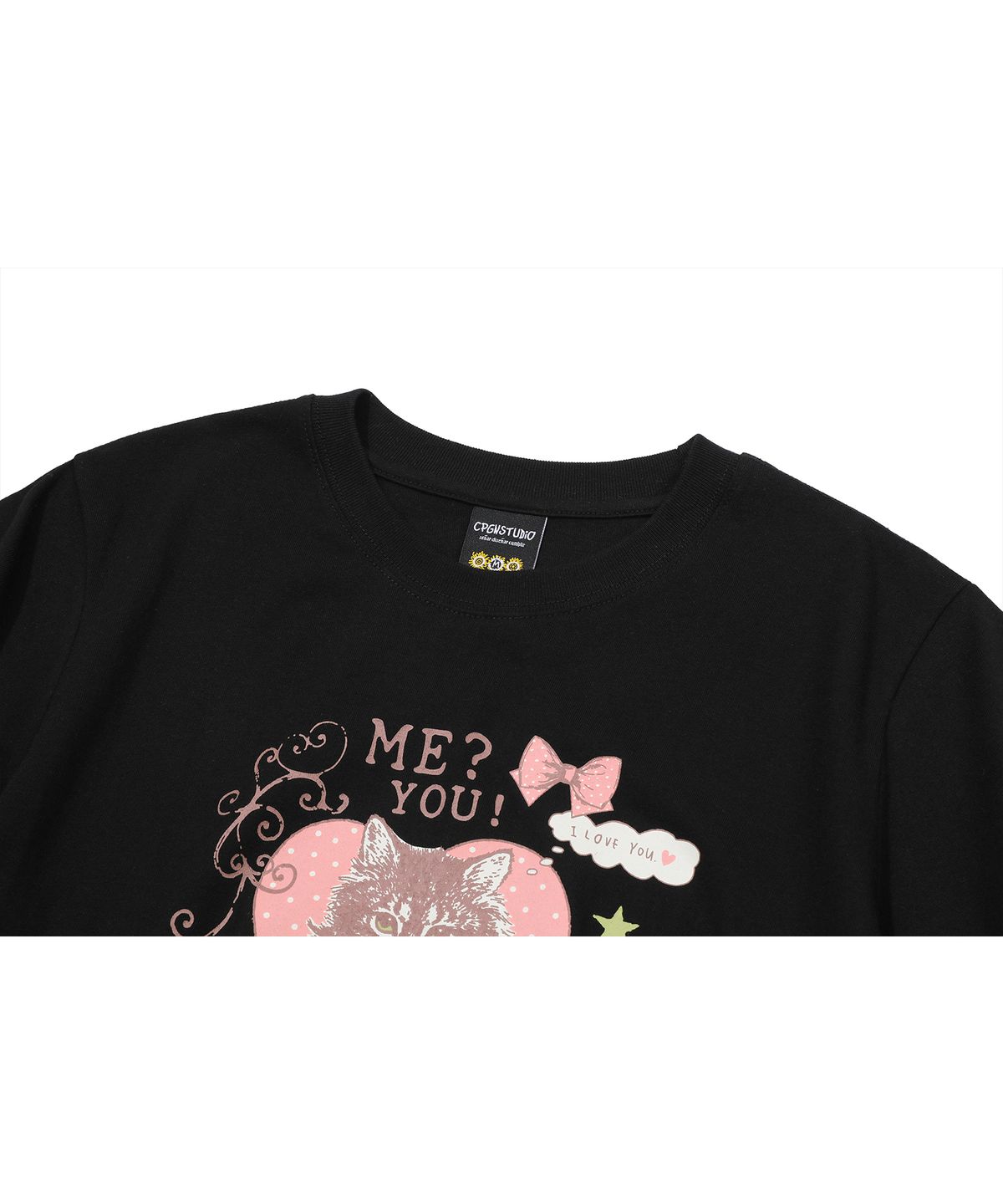 꼼파뇨(CPGN STUDIO) 미유캣 크롭 반팔티 블랙