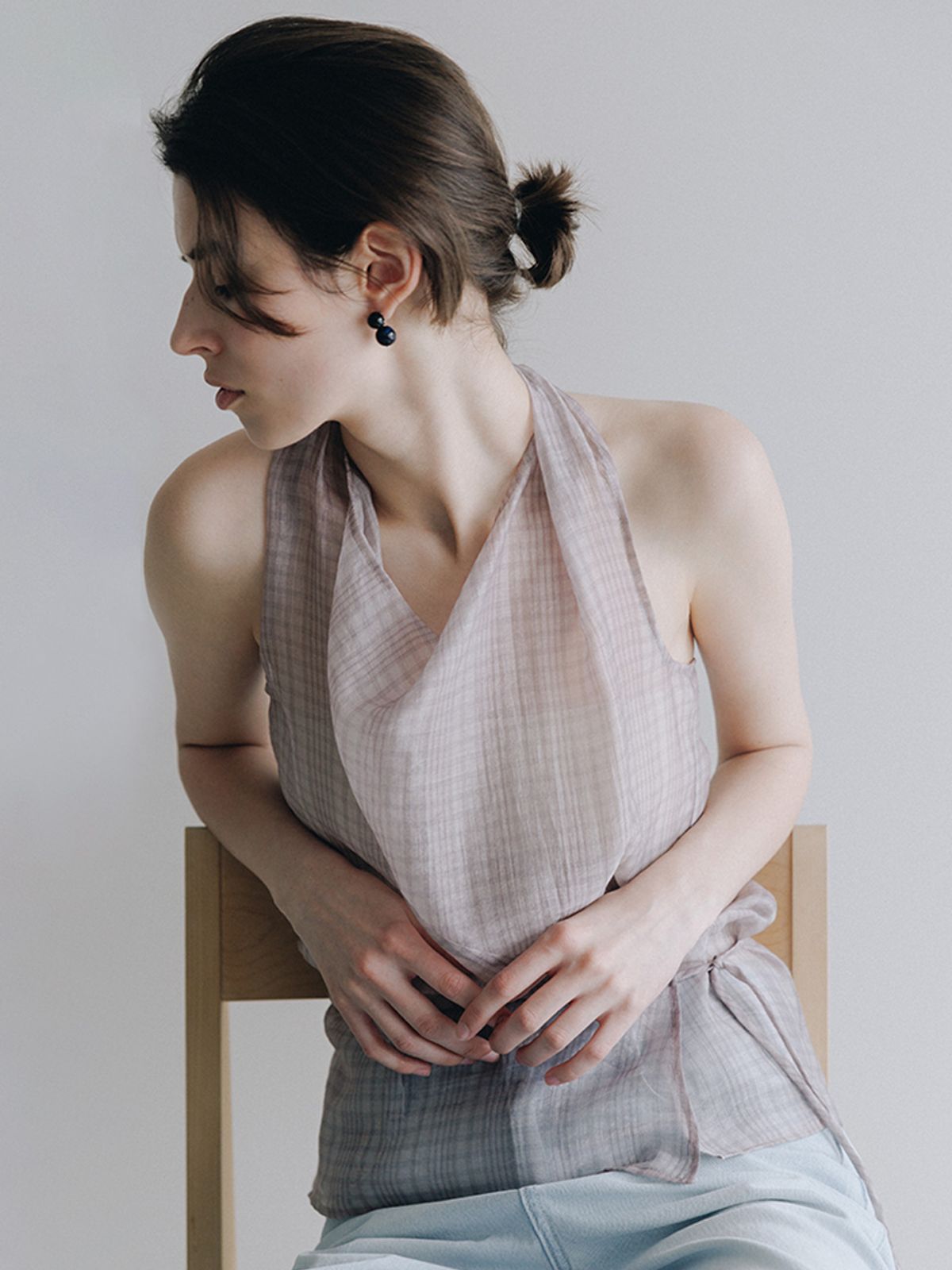 루에브르(LOEUVRE) Check Sheer Draped Halter Top SW6MB752-98