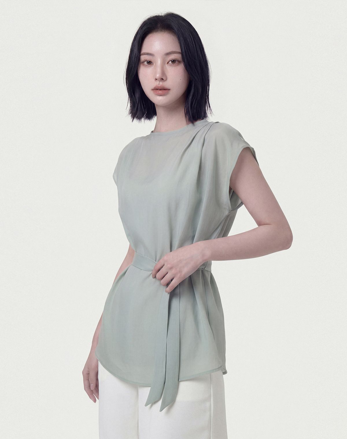지에마르(GIEMAR) PINTUCK SLEEVELESS MINT 핀턱 슬리브리스 민트