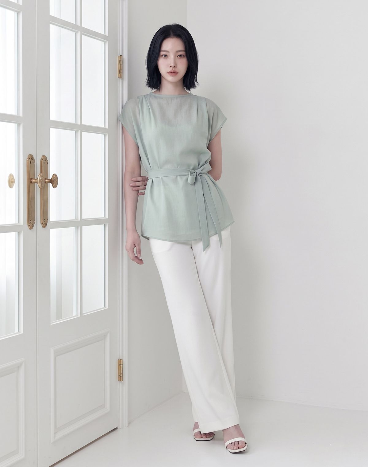 지에마르(GIEMAR) PINTUCK SLEEVELESS MINT 핀턱 슬리브리스 민트