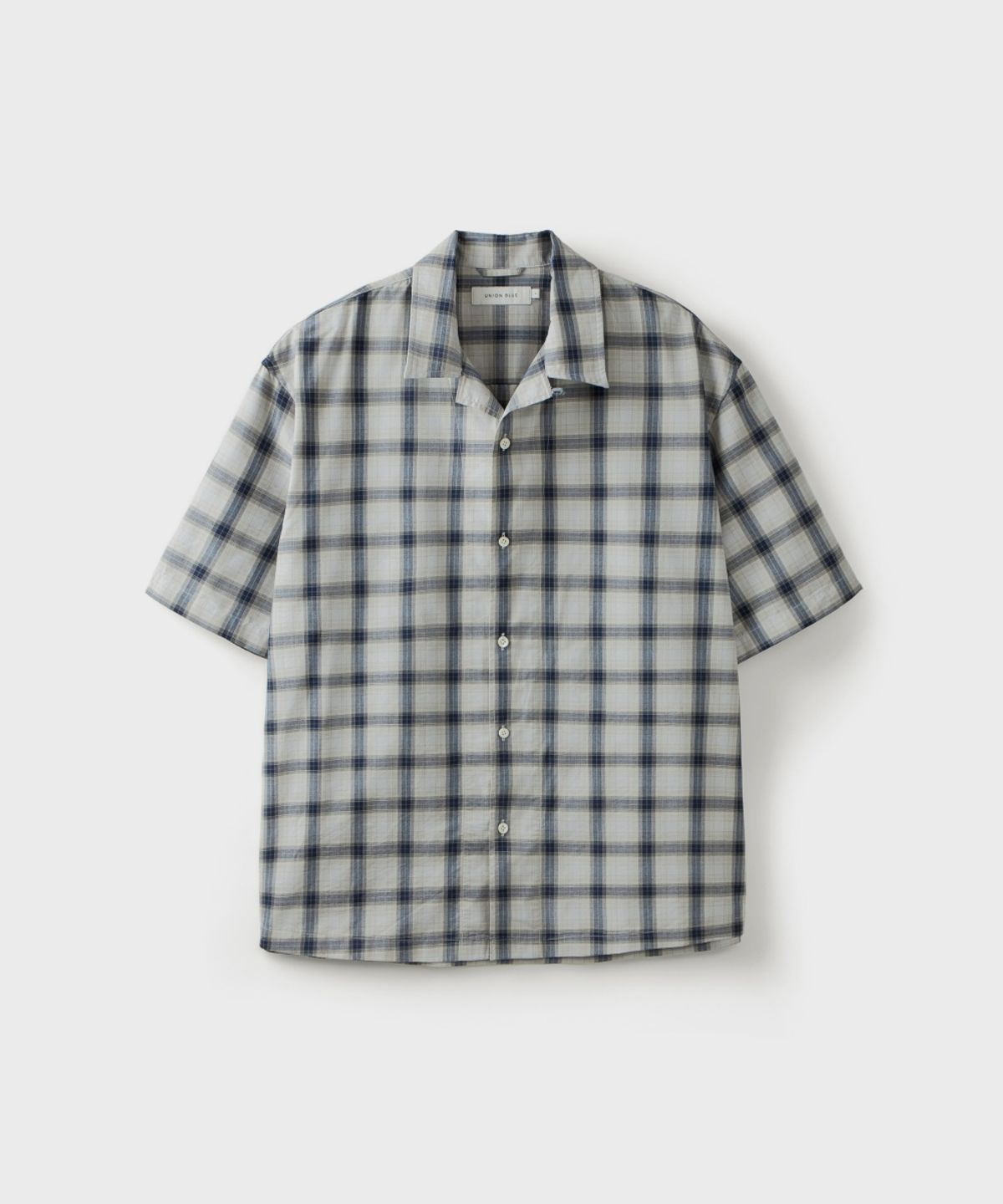 유니온블루(UNION BLUE) LOOSED CHECK HALF SHIRT [PALE BLUE]