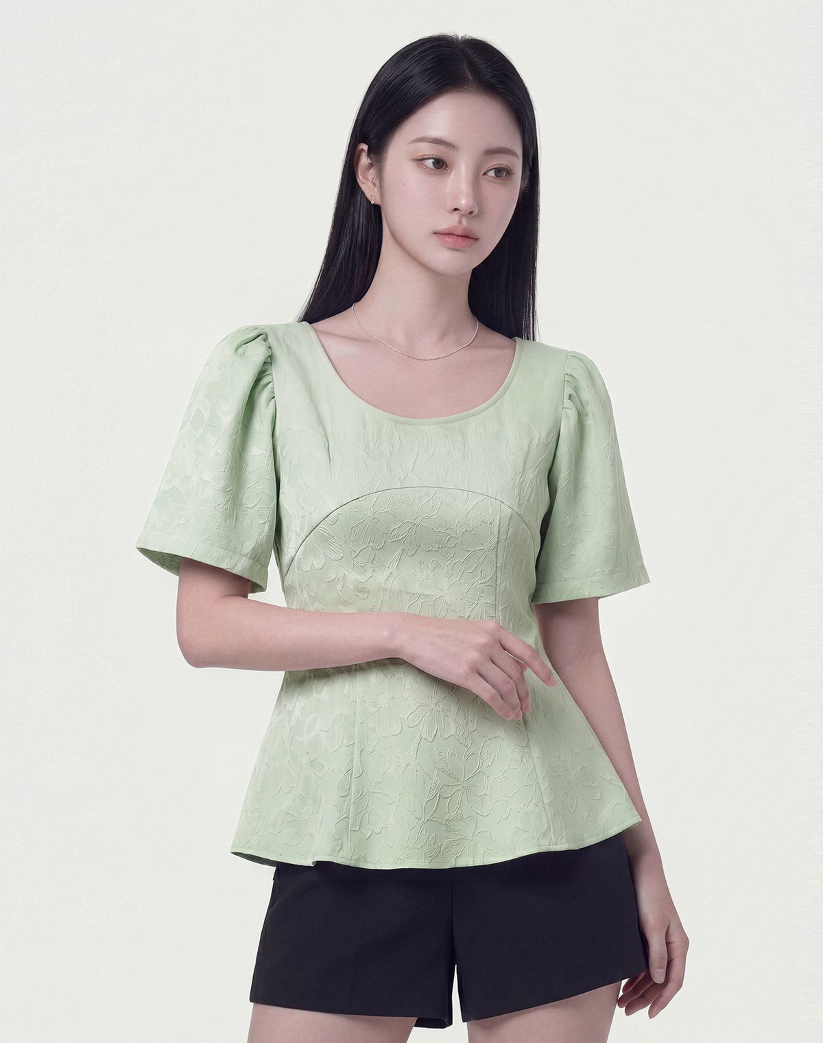 지에마르(GIEMAR) MUSE FLARE BLOUSE GREEN 뮤즈 플레어 블라우스 그린