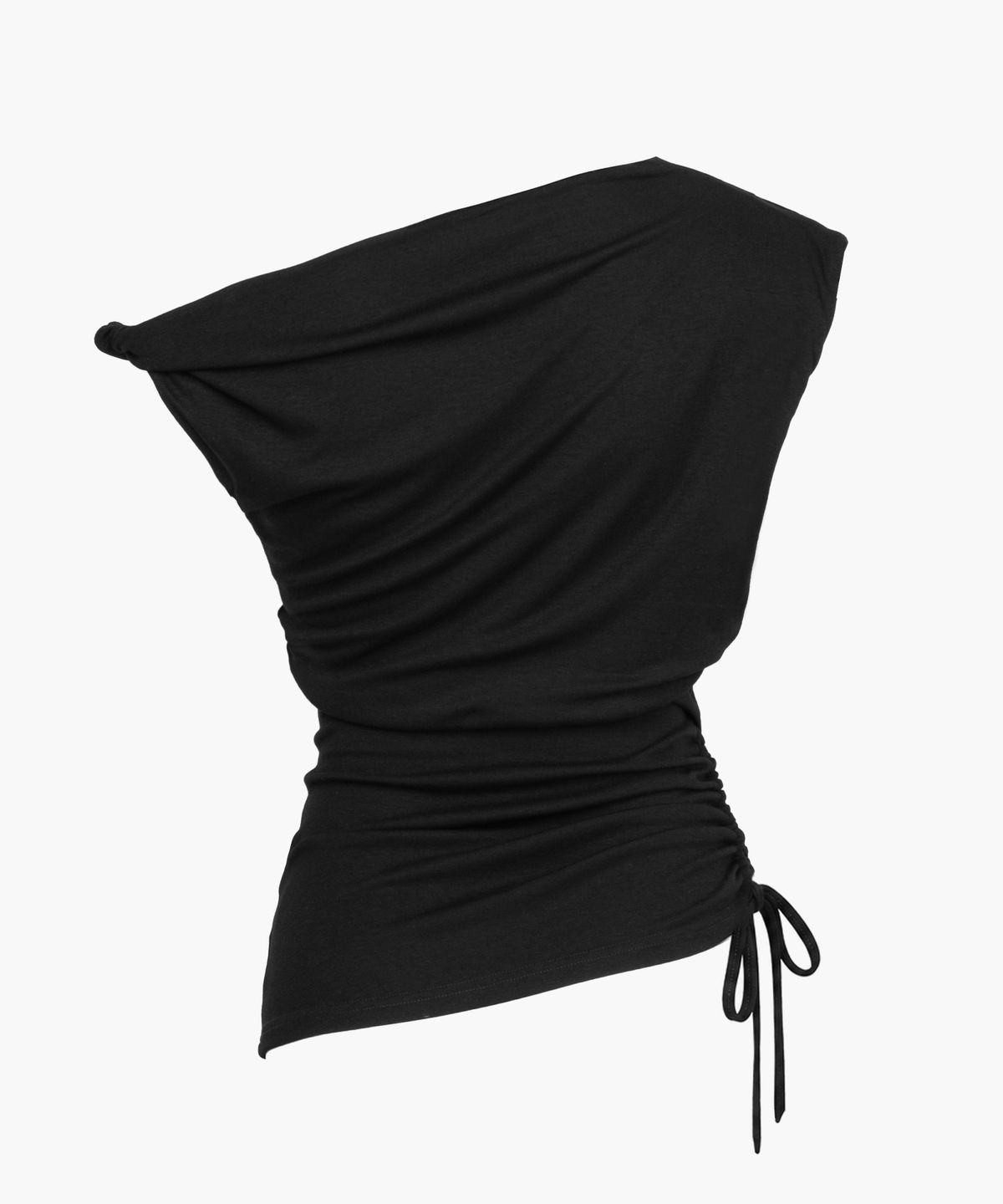 러프넥(ROUGHNECK) Twist Strap Shirring Top Black