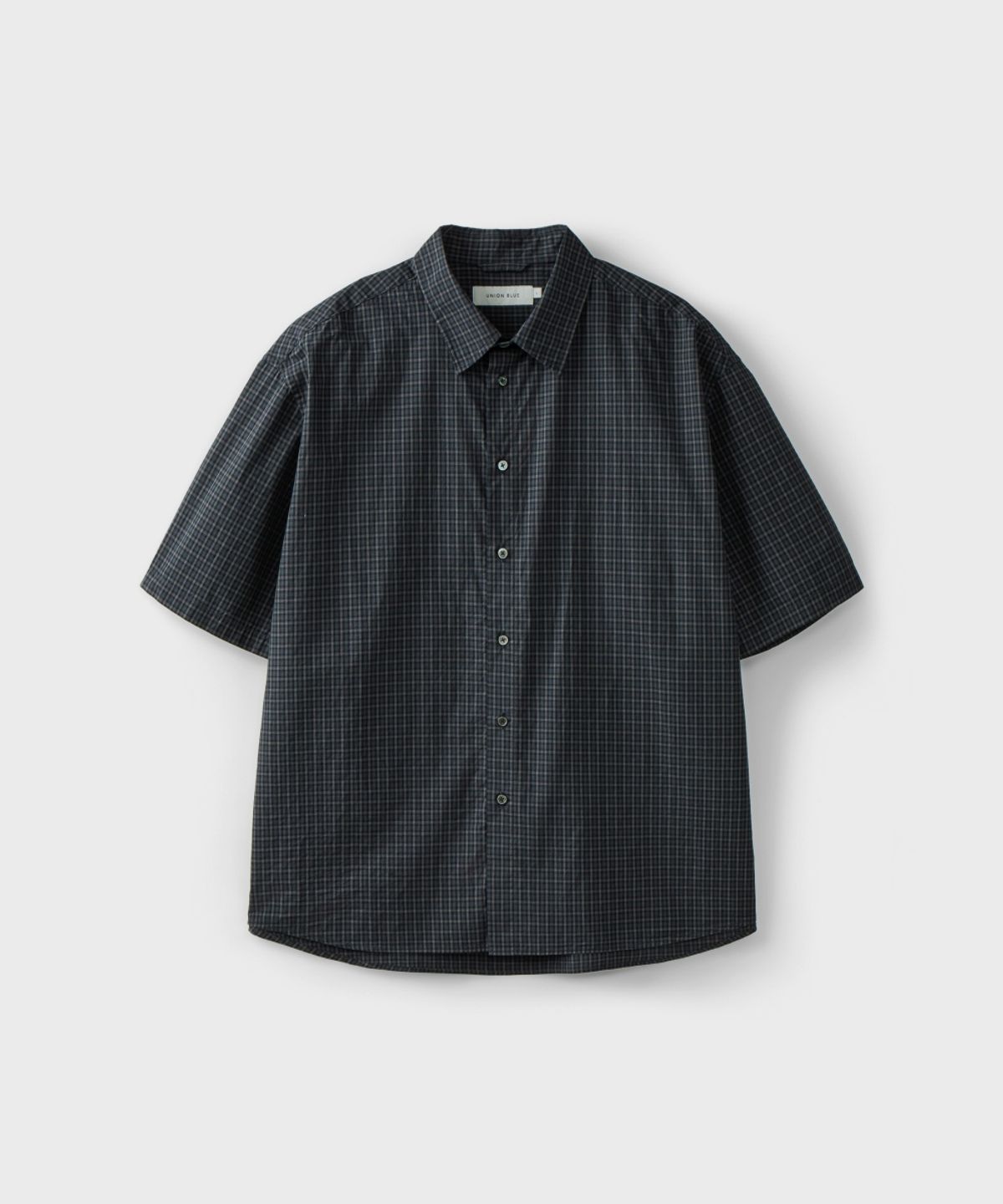 유니온블루(UNION BLUE) SEMI CROP CHECK HALF SHIRT [DEEP NAVY]