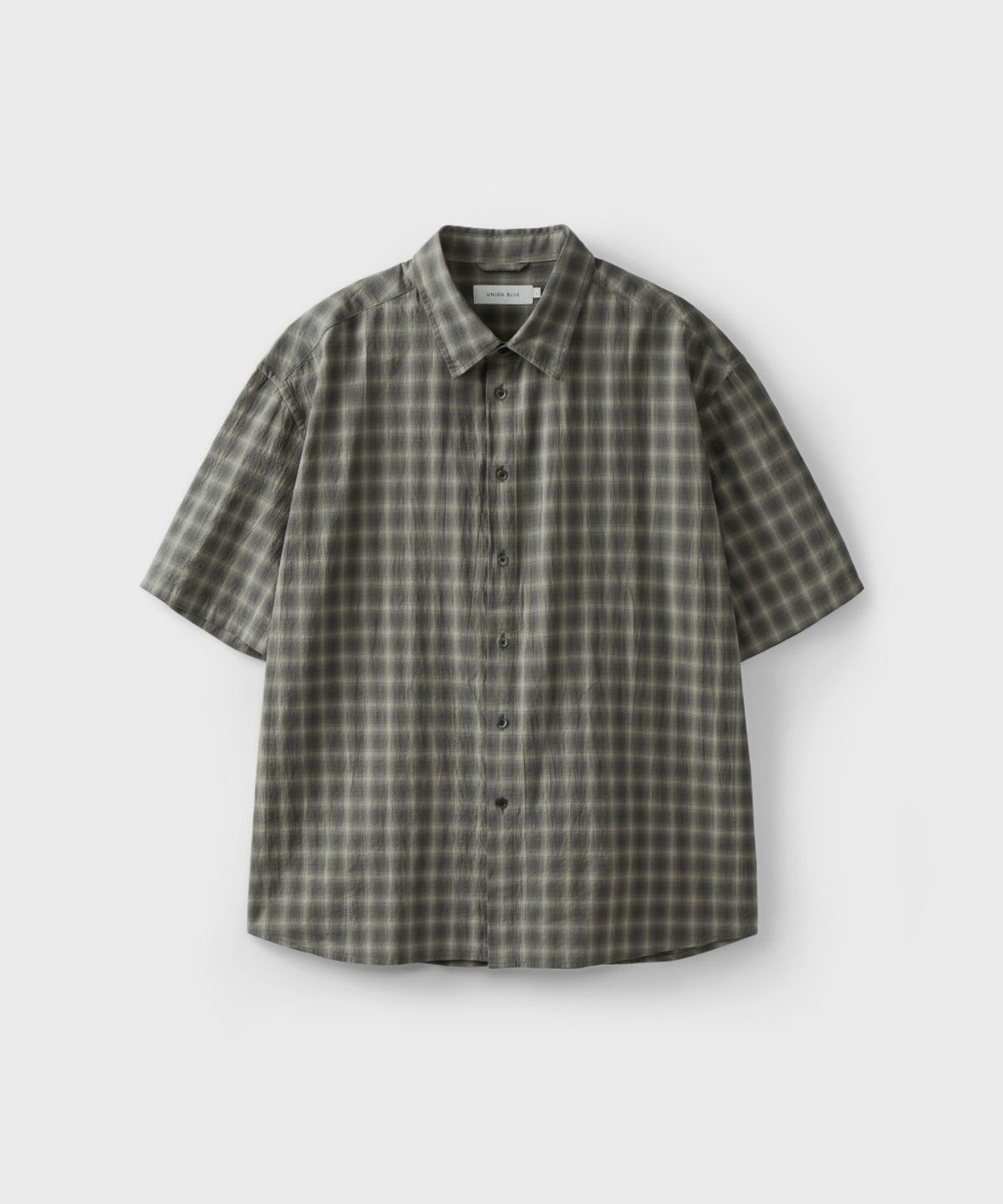 유니온블루(UNION BLUE) SEMI CROP CHECK HALF SHIRT [ASH]