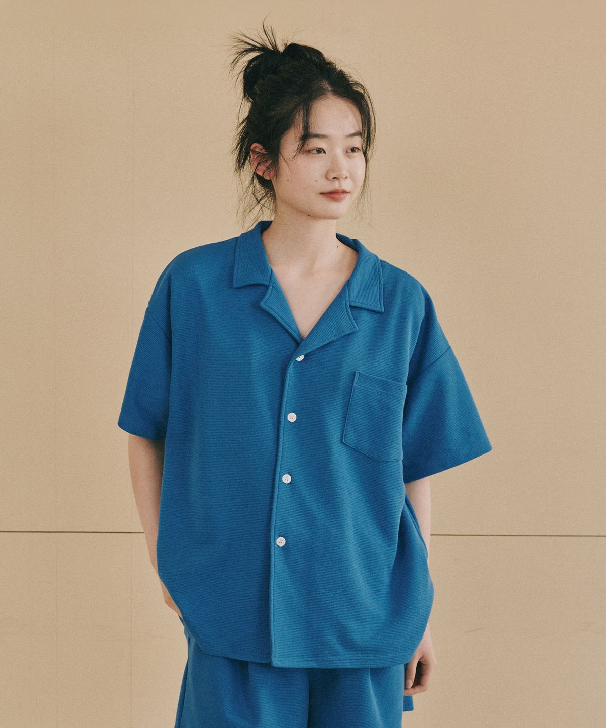 오끼뜨(OGGITT) 레지던스 와플 파자마 셔츠 딥블루