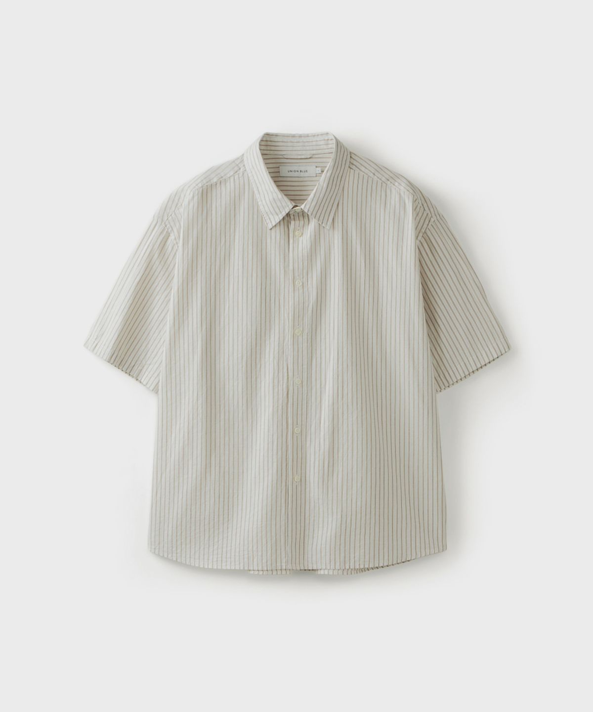 유니온블루(UNION BLUE) SEMI CROP STRIPE HALF SHIRT [BLUE SAND]
