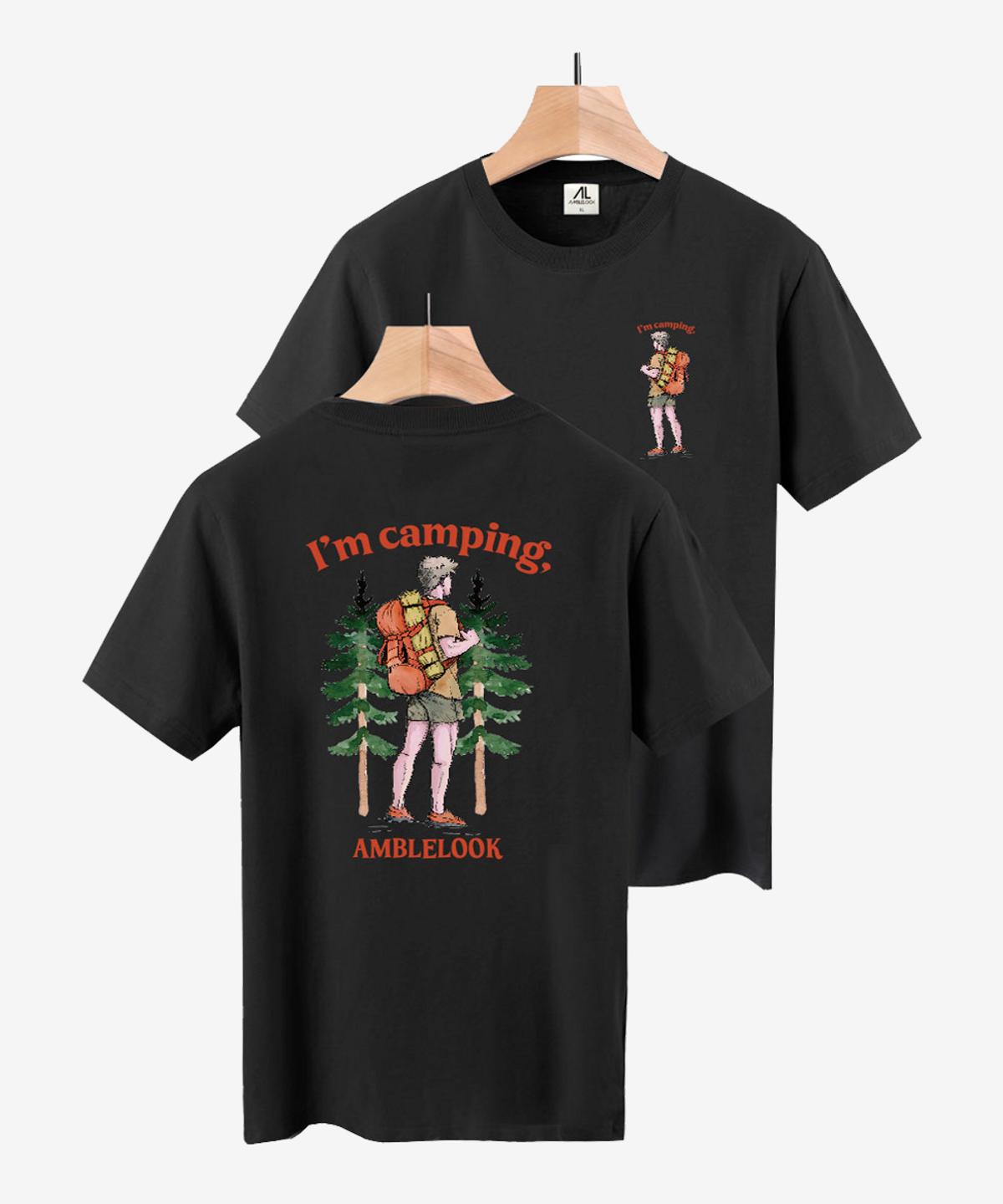 엠블룩(AMBLELOOK) 프리미엄 면스판 라운드 반팔티 Im camping (4color)