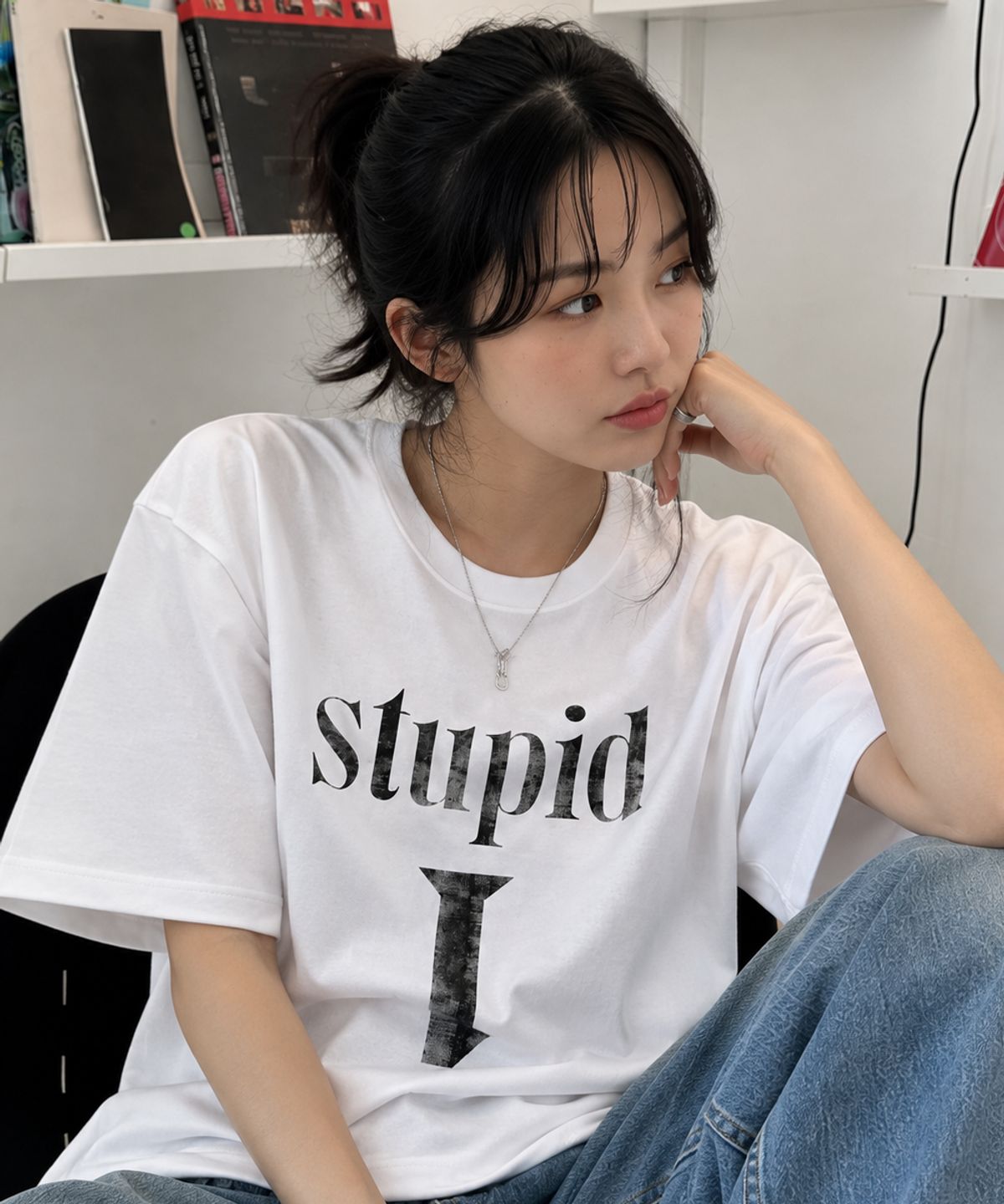 오프스핀(OFFSPIN) 스투핏 디시젼 오버사이즈 반팔 그래픽 티셔츠