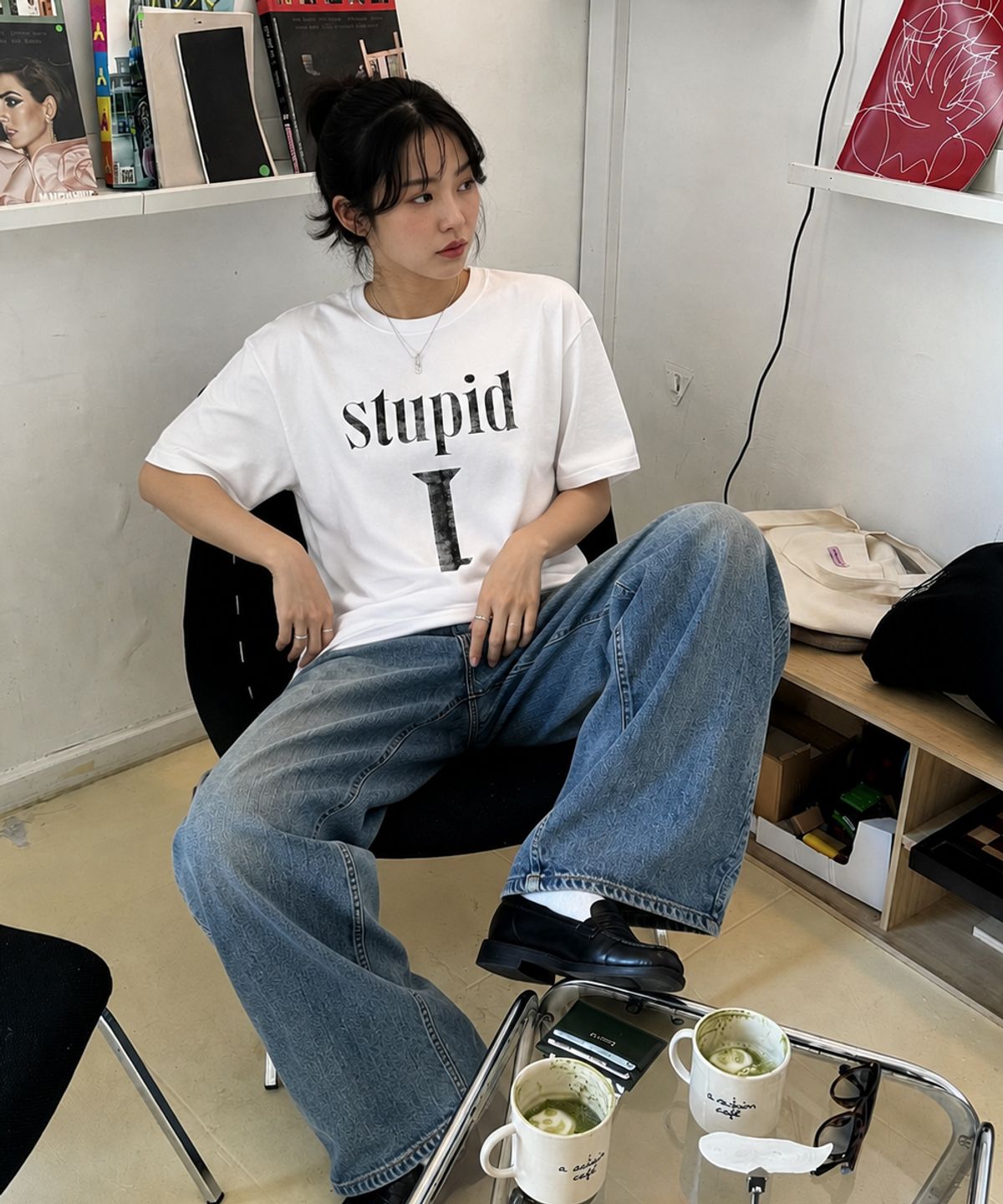 오프스핀(OFFSPIN) 스투핏 디시젼 오버사이즈 반팔 그래픽 티셔츠
