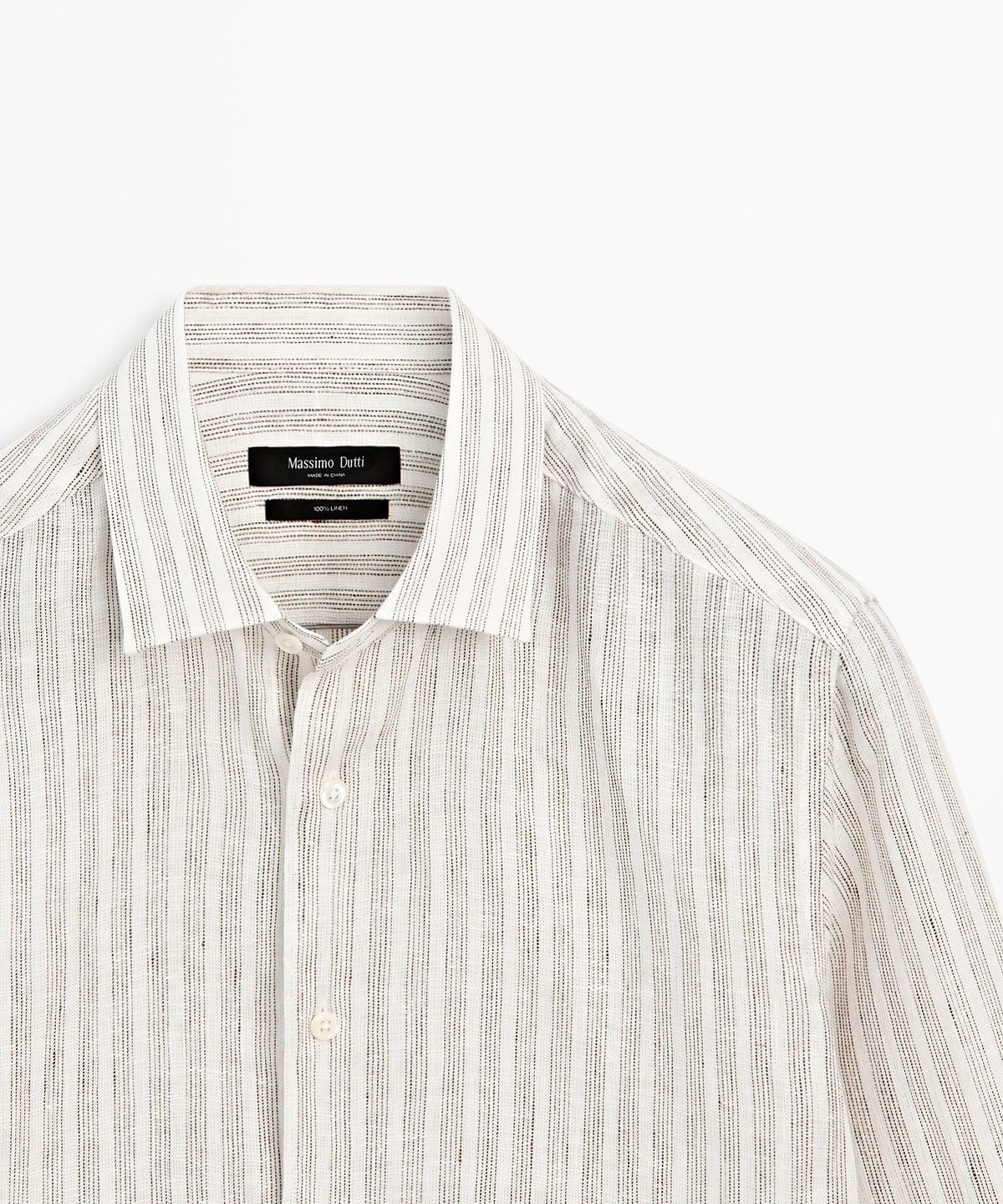 마시모두띠(MASSIMO DUTTI) 100% 린넨 레귤러 핏 스트라이프 셔츠